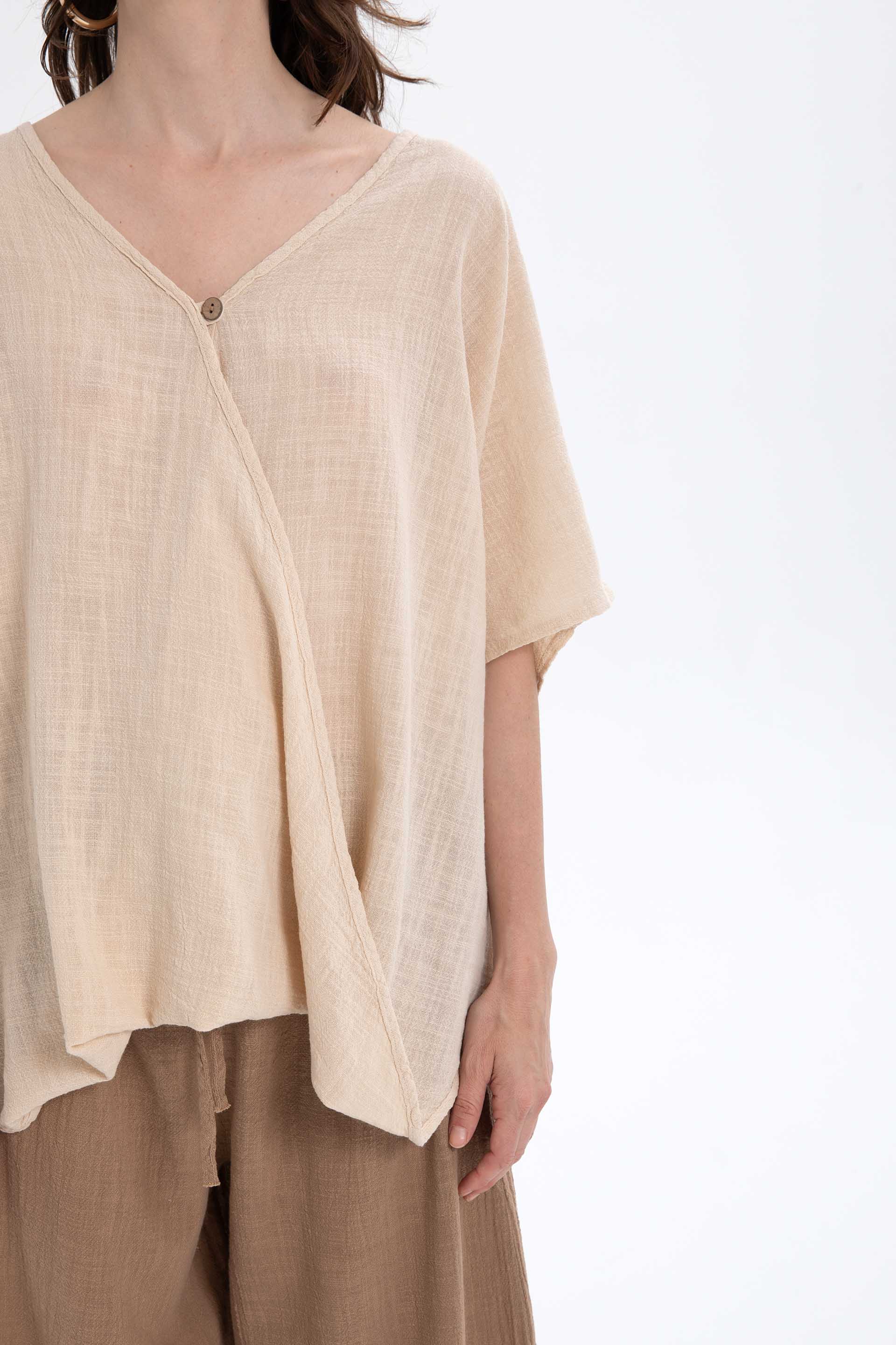 Oversize Önü Düğmeli Anvelop Bluz