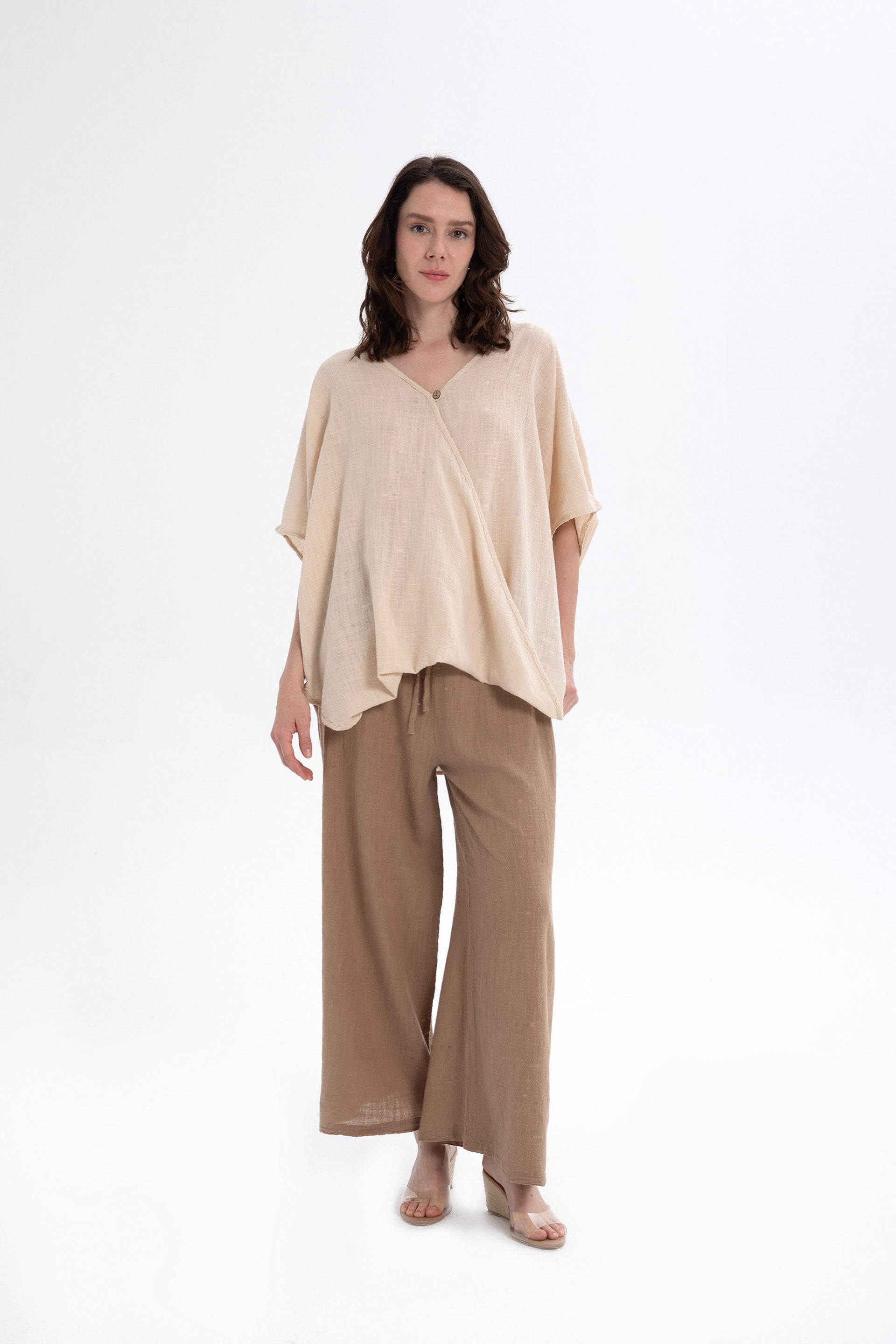 Oversize Önü Düğmeli Anvelop Bluz