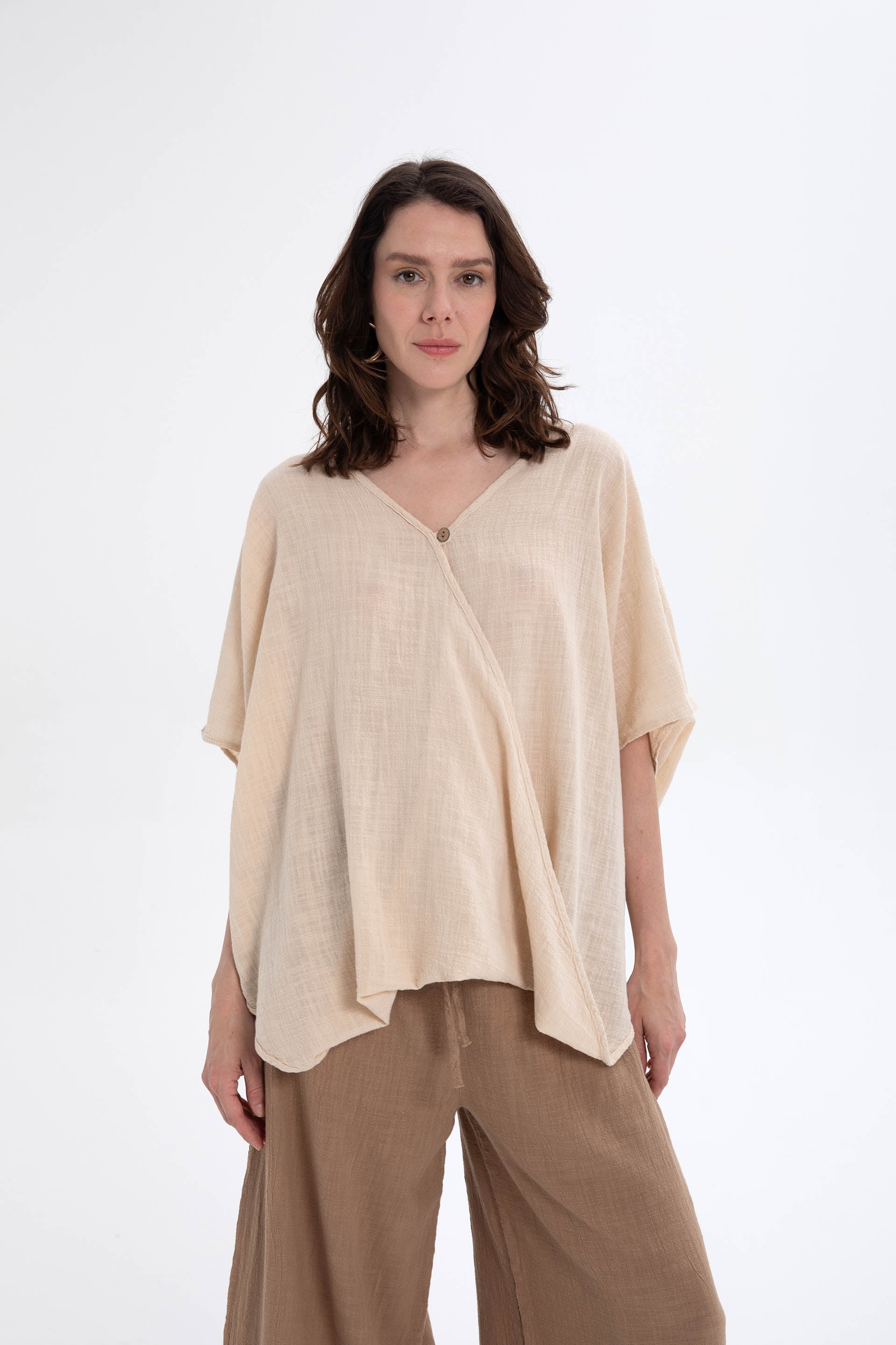 Oversize Önü Düğmeli Anvelop Bluz