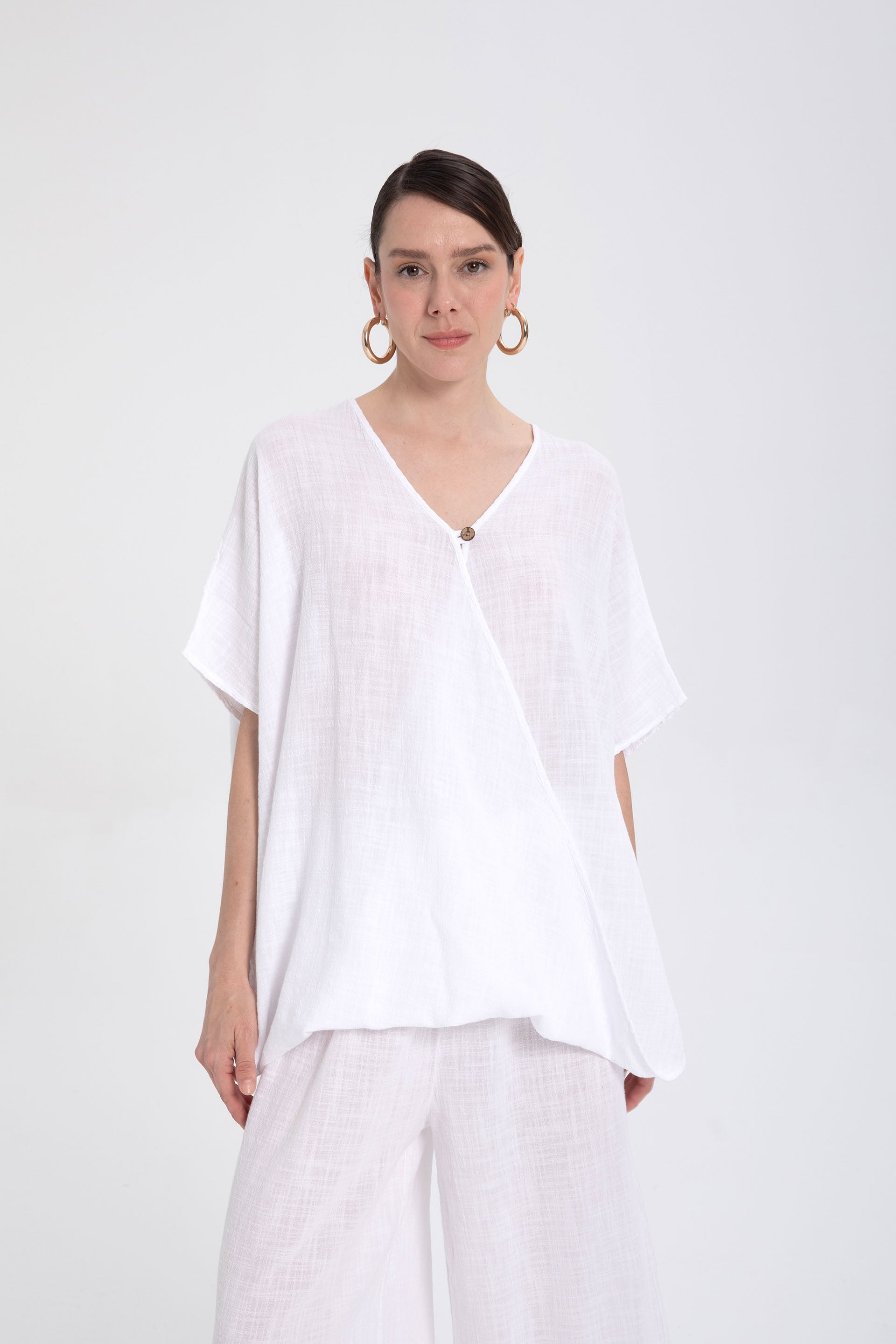 Oversize Önü Düğmeli Anvelop Bluz