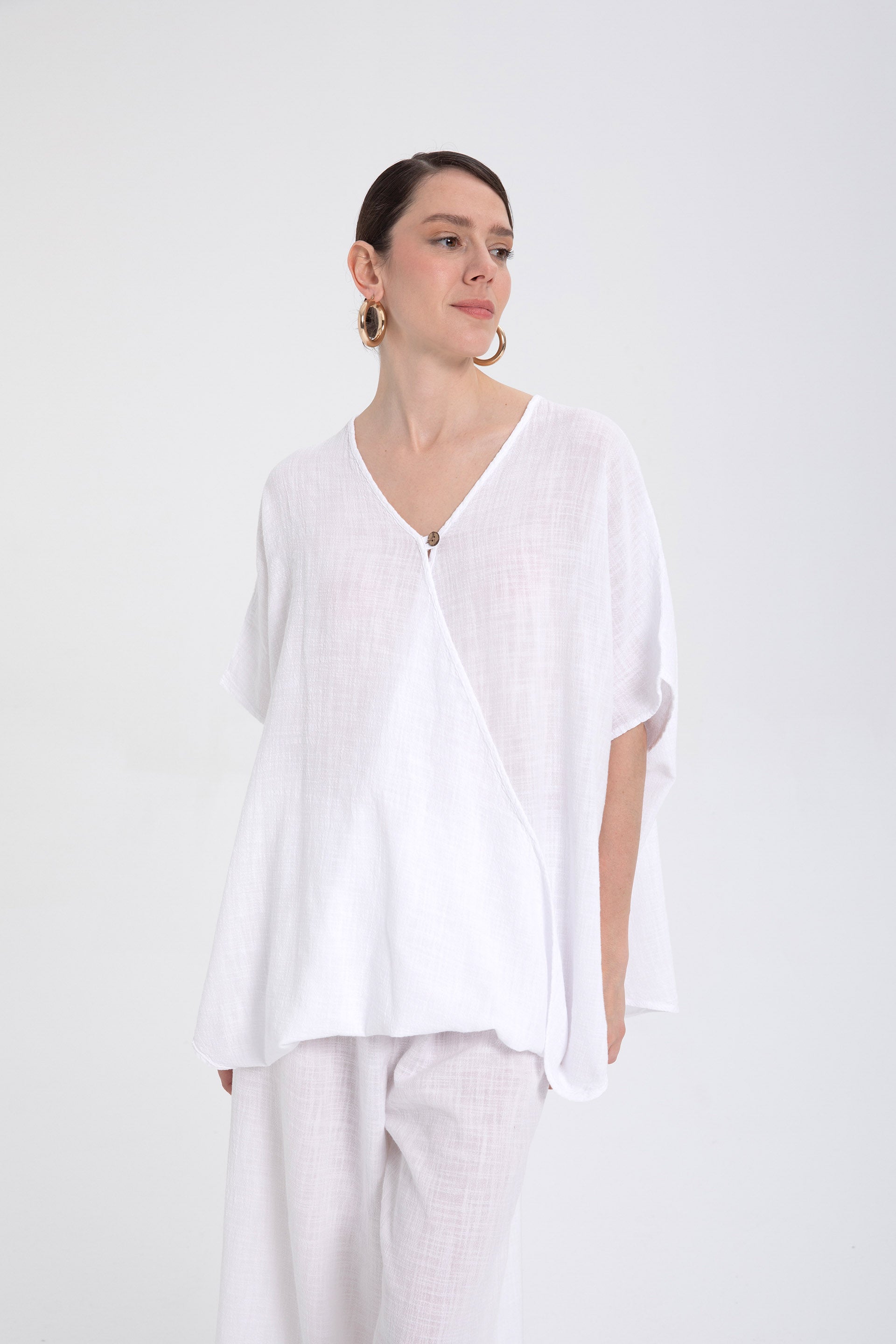 Oversize Önü Düğmeli Anvelop Bluz