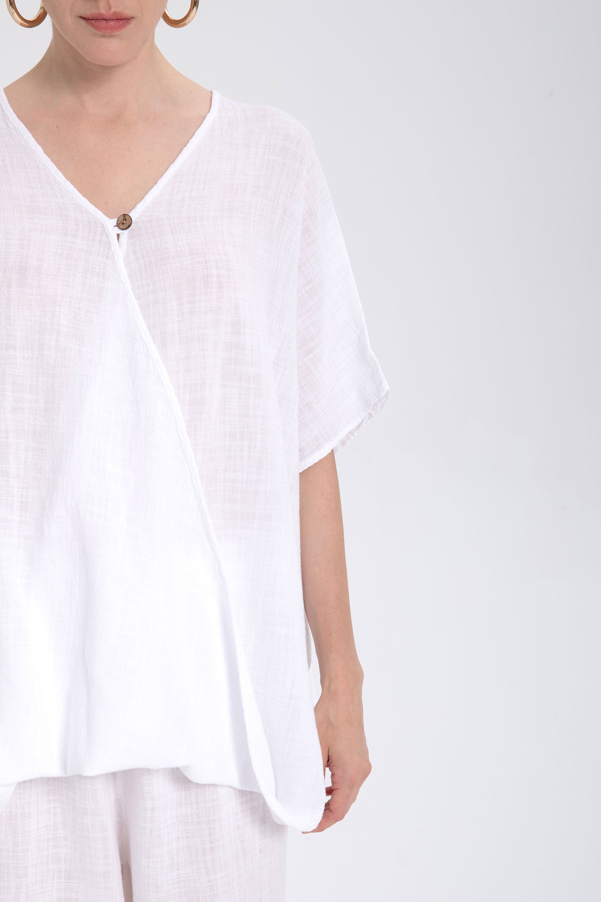 Oversize Önü Düğmeli Anvelop Bluz