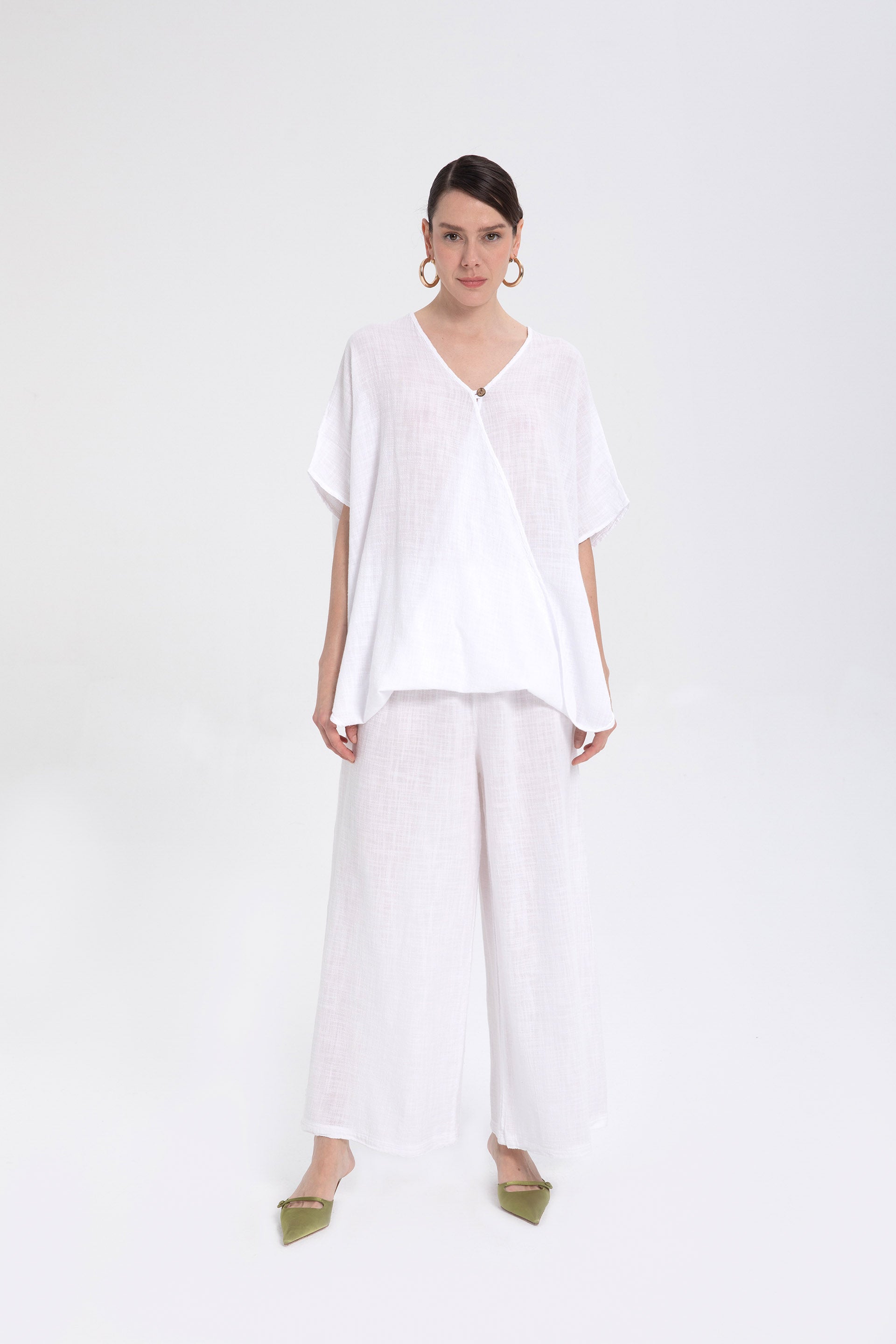 Oversize Önü Düğmeli Anvelop Bluz