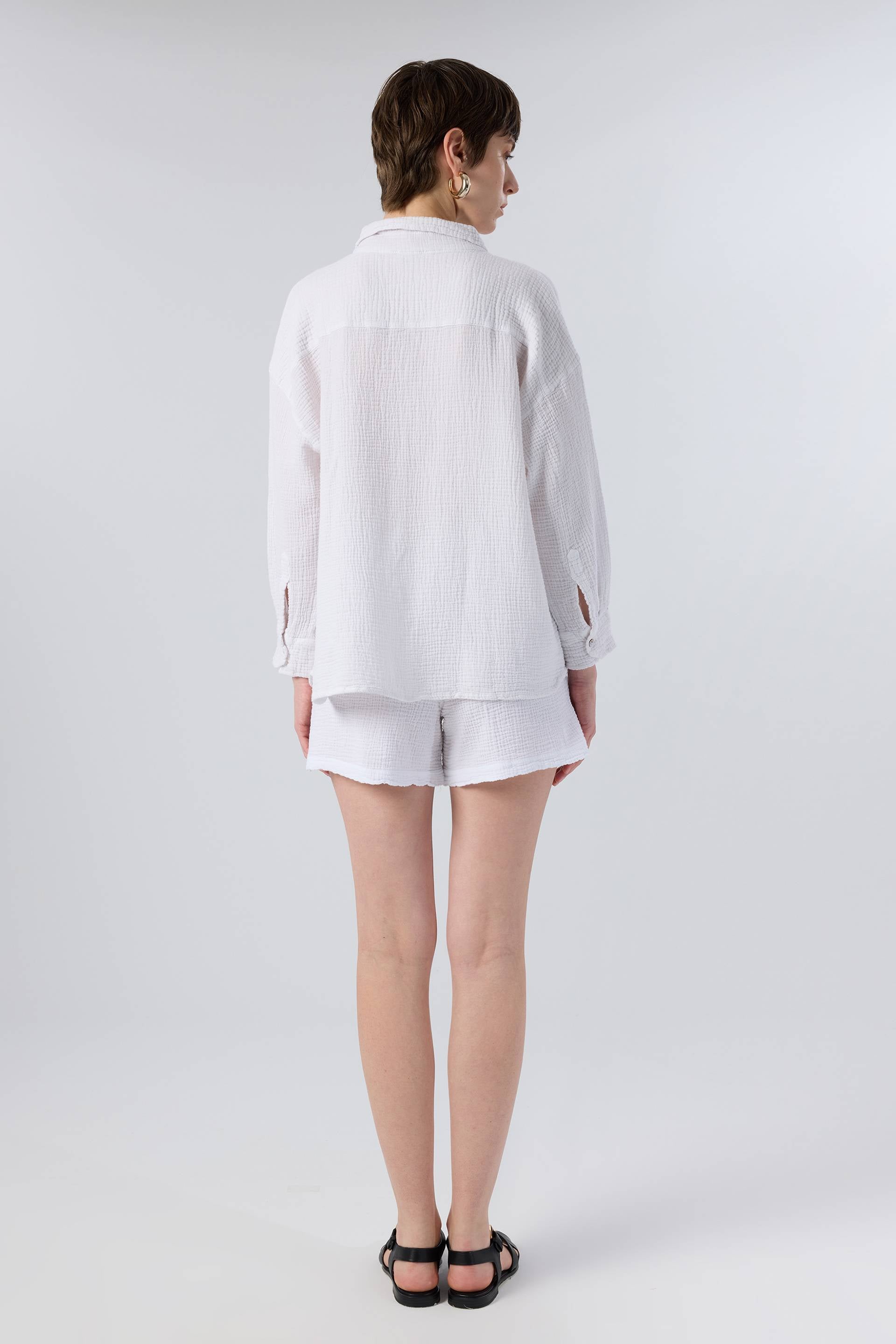 Oversize Müslin Kadın Gömlek #renk_Beyaz