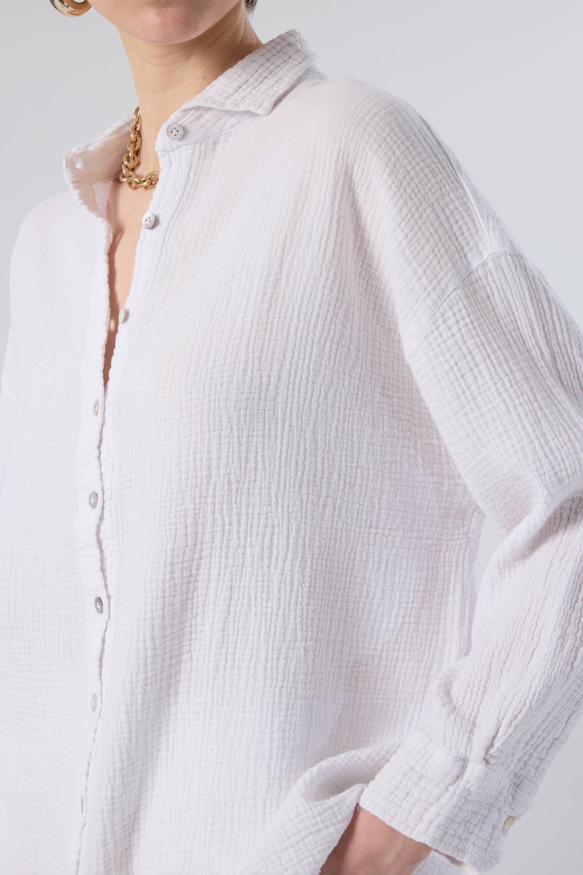Oversize Müslin Kadın Gömlek #renk_Beyaz