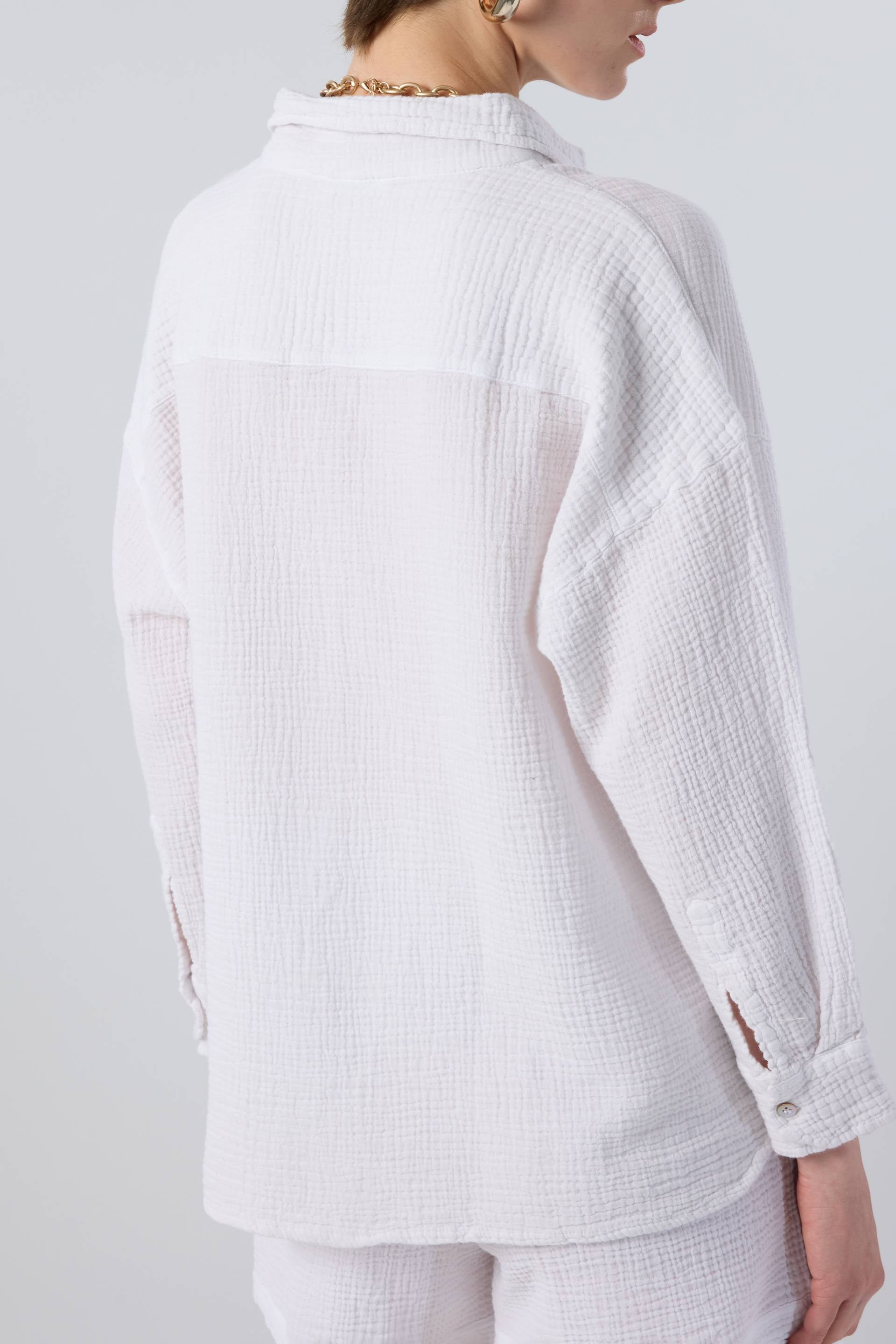 Oversize Müslin Kadın Gömlek #renk_Beyaz