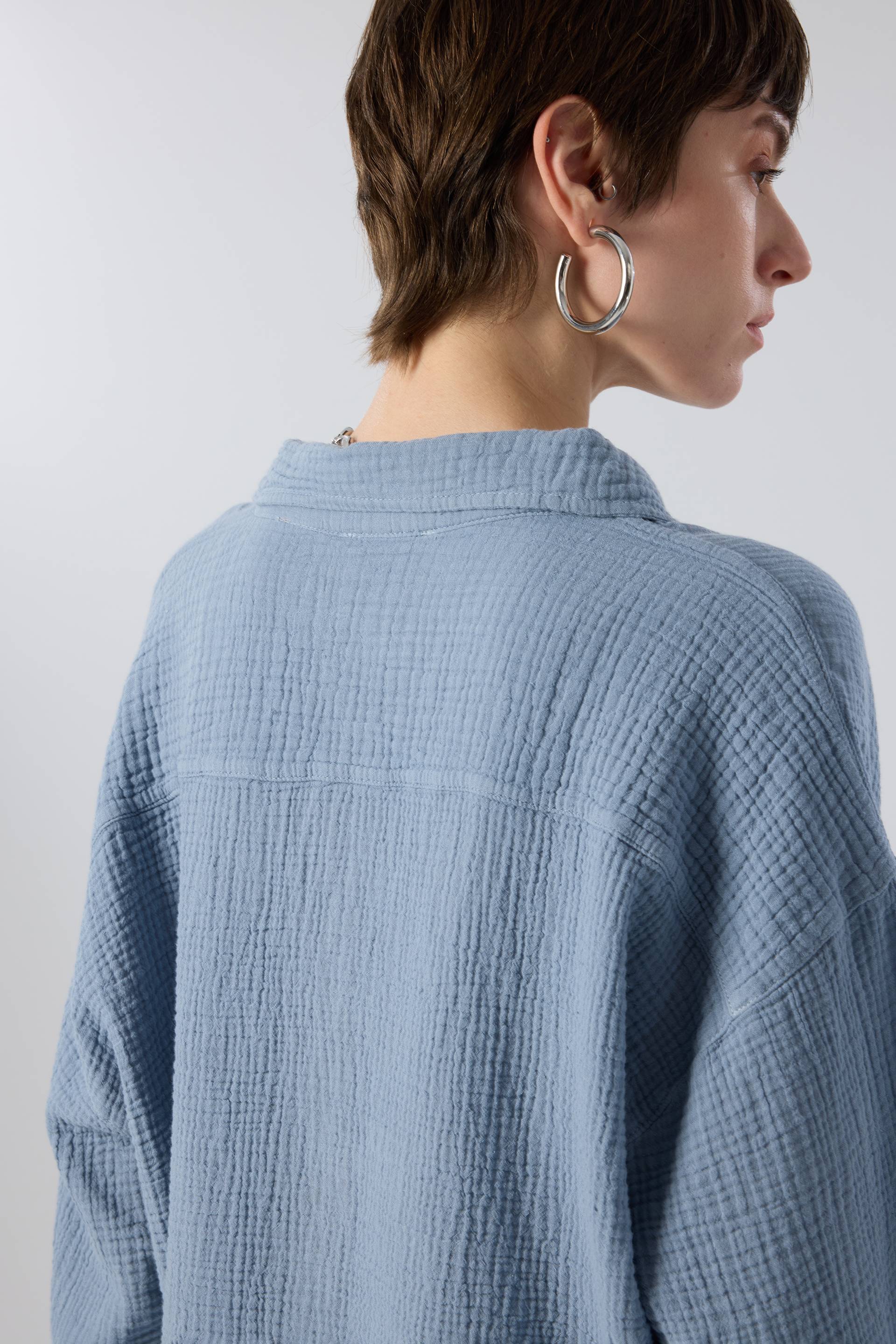 Oversize Müslin Kadın Gömlek #renk_Buz Mavi