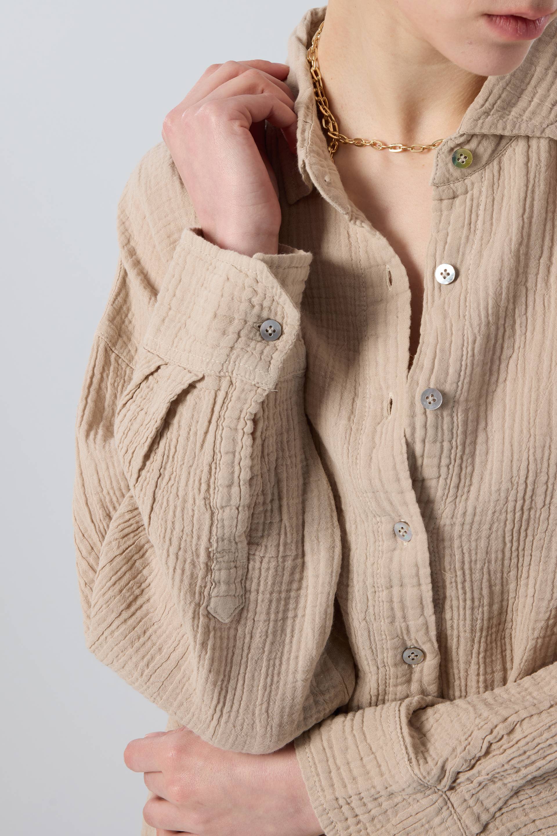 Oversize Müslin Kadın Gömlek #renk_Flax