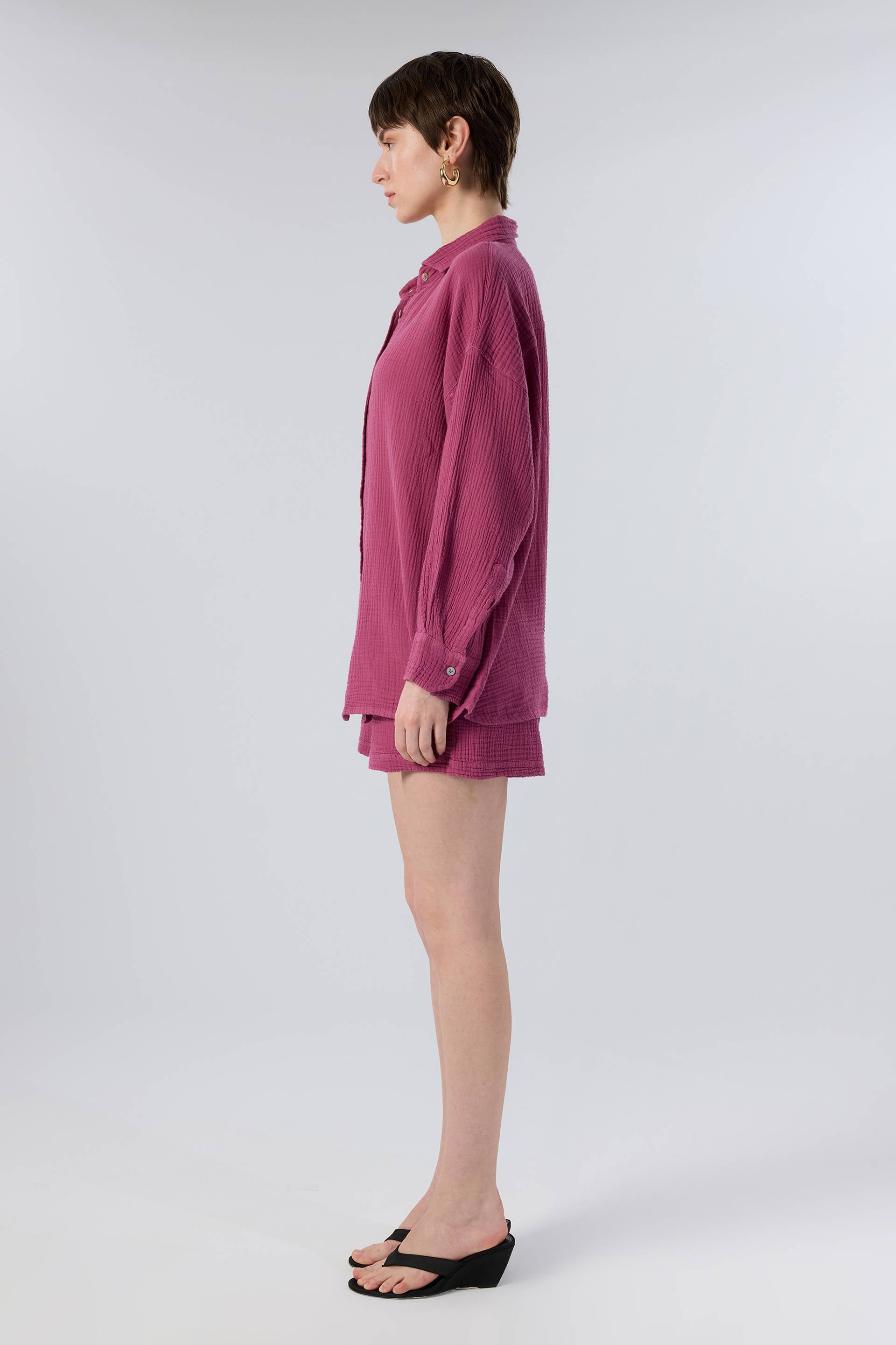Oversize Müslin Kadın Gömlek #renk_Fuşya