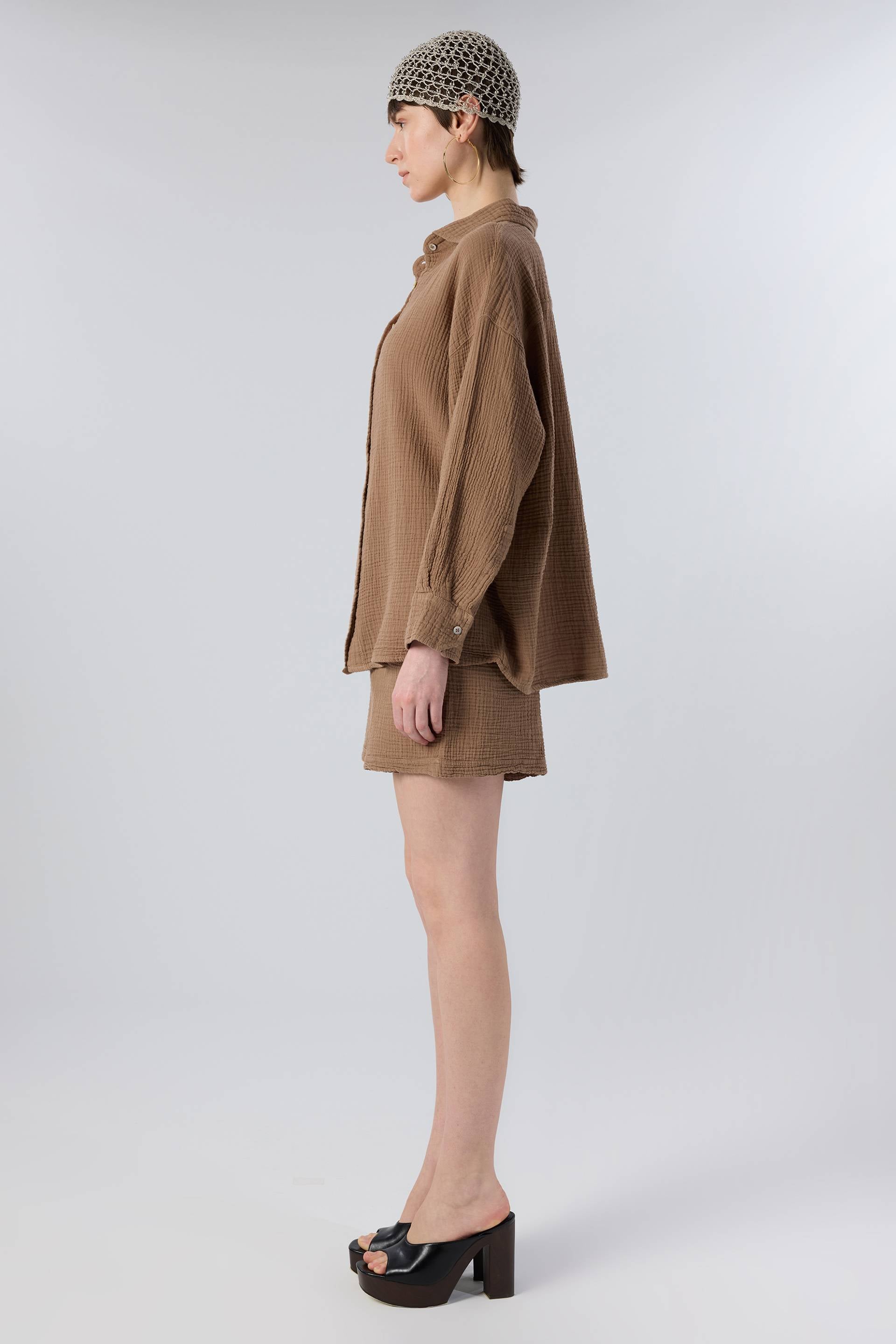 Oversize Müslin Kadın Gömlek #renk_Kahve