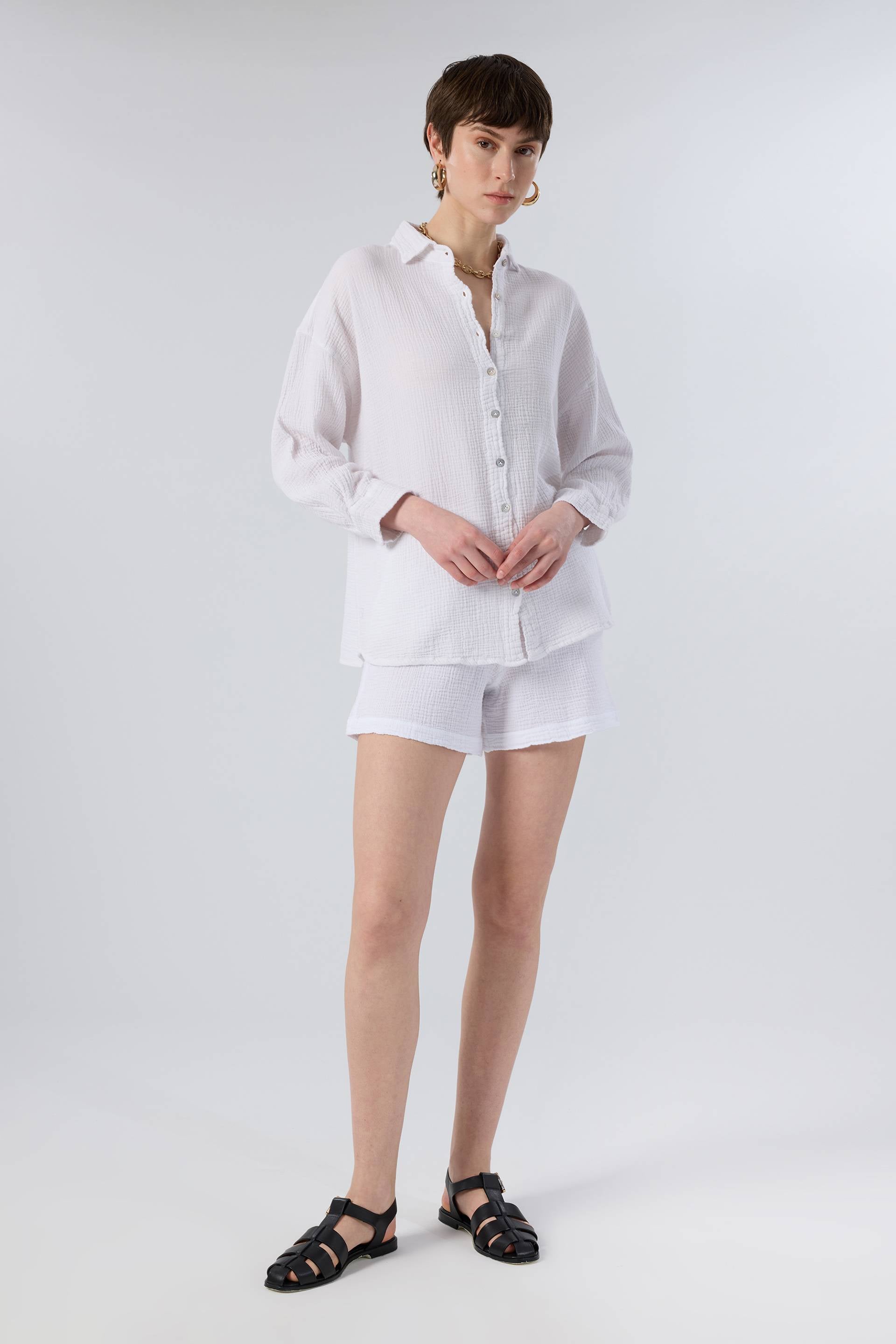 Oversize Müslin Kadın Gömlek #renk_Beyaz