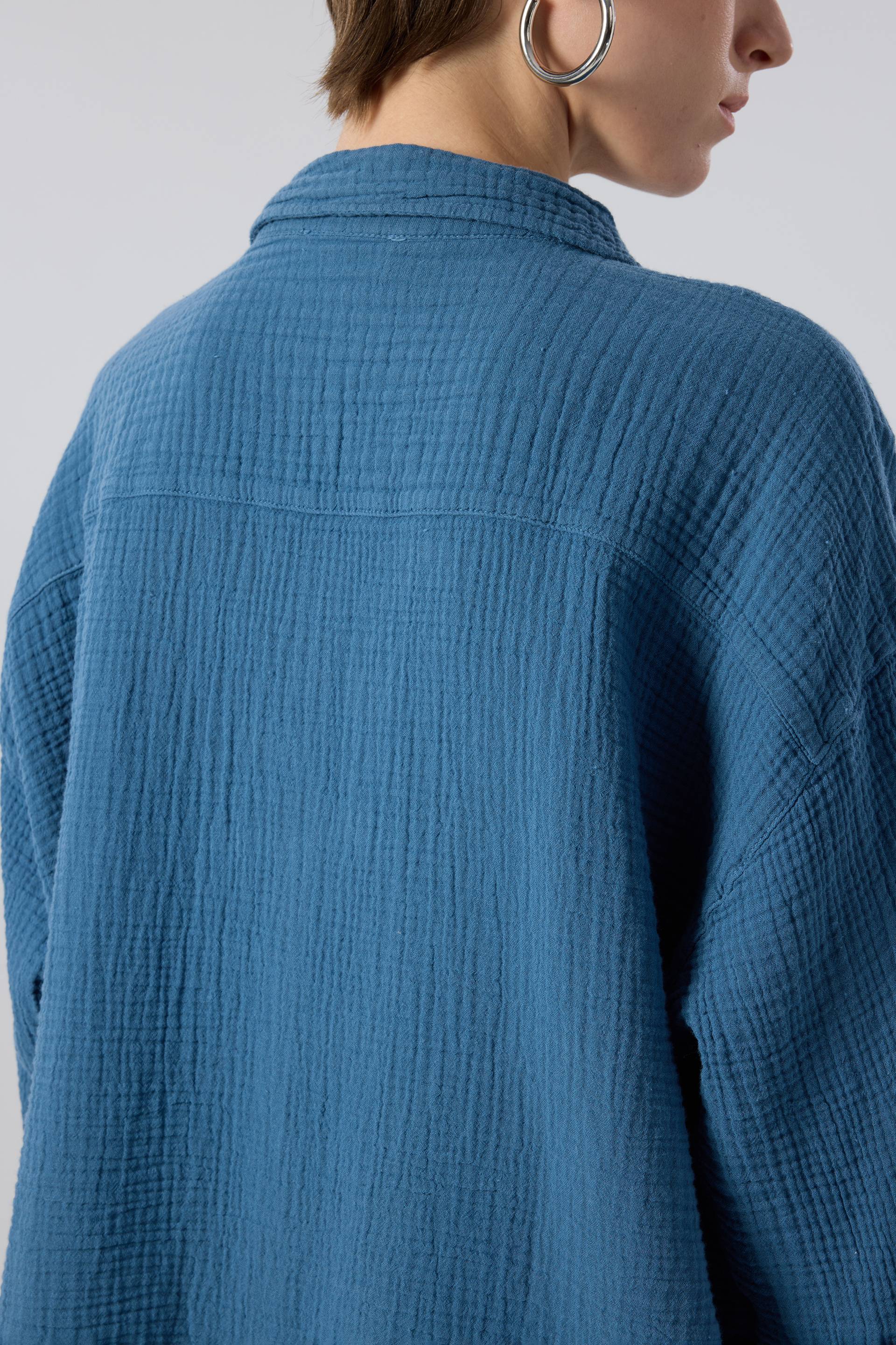 Oversize Müslin Kadın Gömlek #renk_Indigo