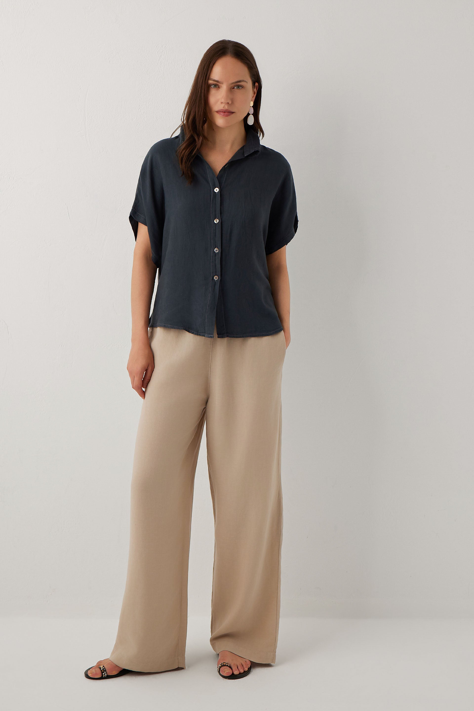 Woven Flora Dokulu Tensel Oversize Gömlek Etek #renk_Antrasit