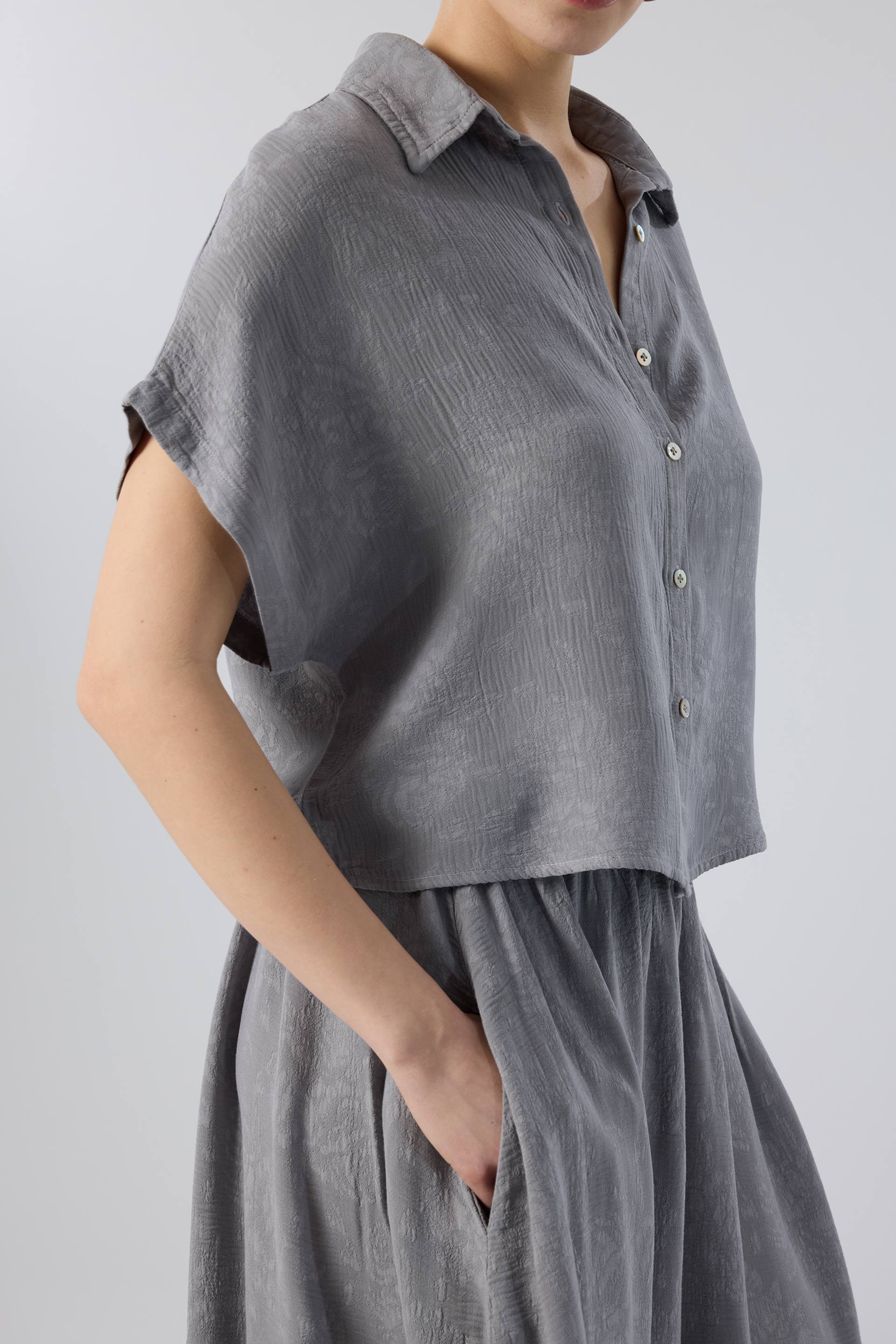 Woven Flora Dokulu Tensel Oversize Gömlek Etek #renk_Antrasit