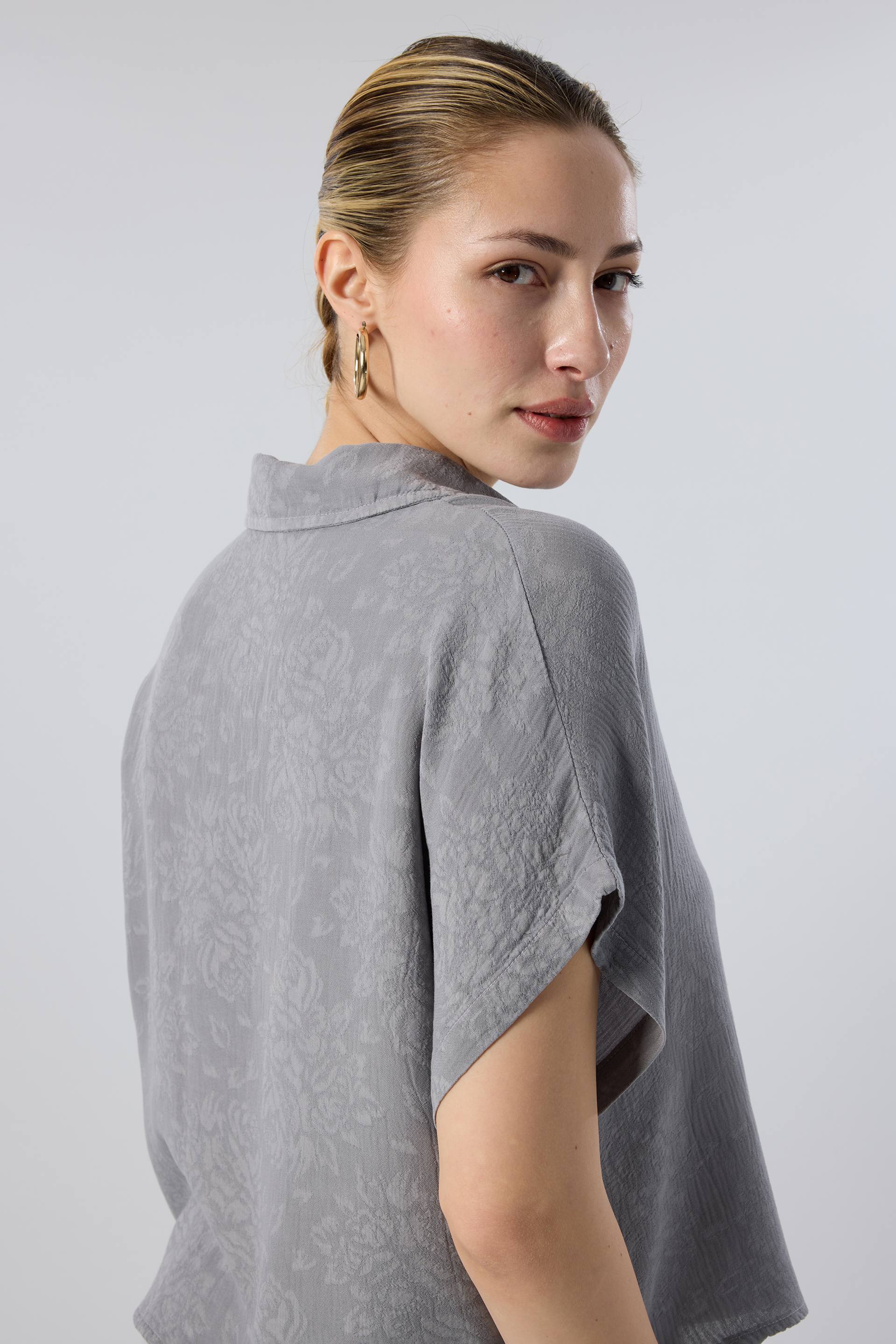 Woven Flora Dokulu Tensel Oversize Gömlek #renk_Antrasit