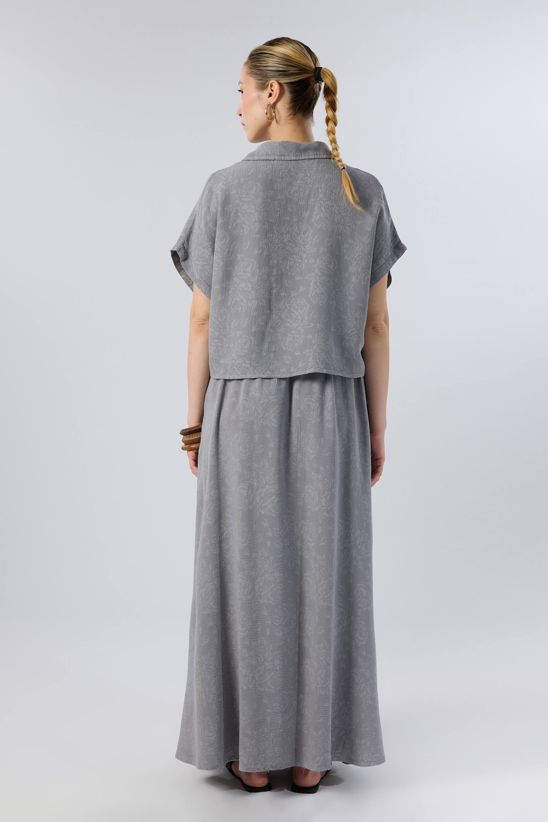 Woven Flora Dokulu Tensel Oversize Gömlek Etek #renk_Antrasit
