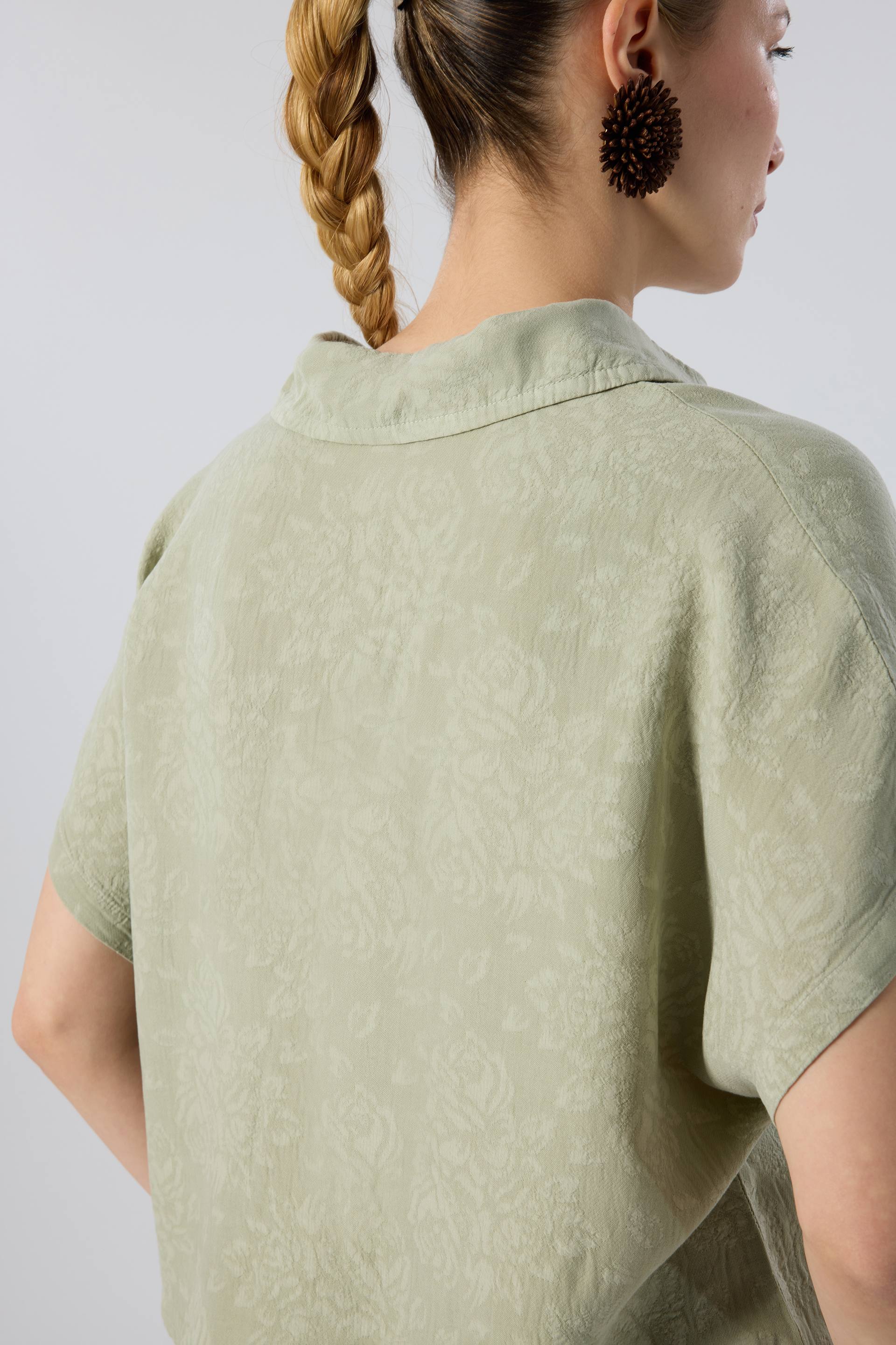Woven Flora Dokulu Tensel Oversize Gömlek #renk_Ada Çayı