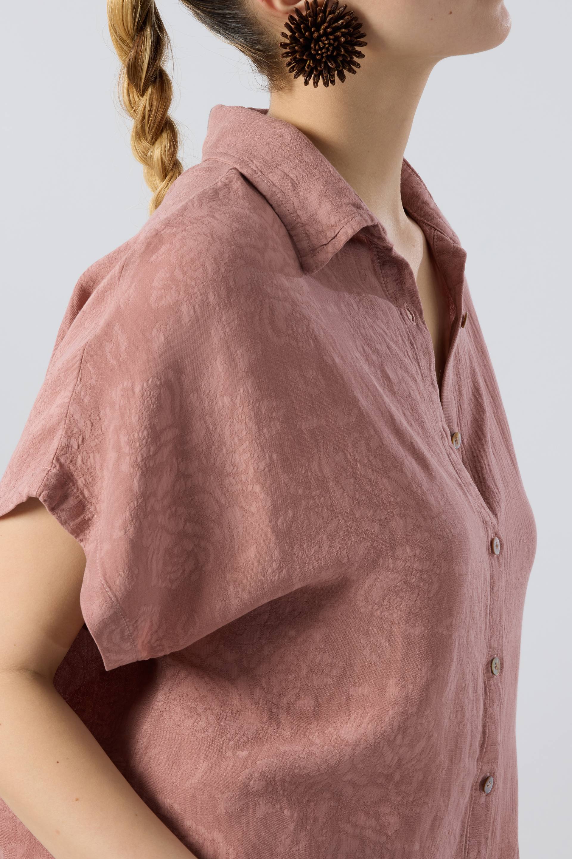 Woven Flora Dokulu Tensel Oversize Gömlek Etek #renk_Rose