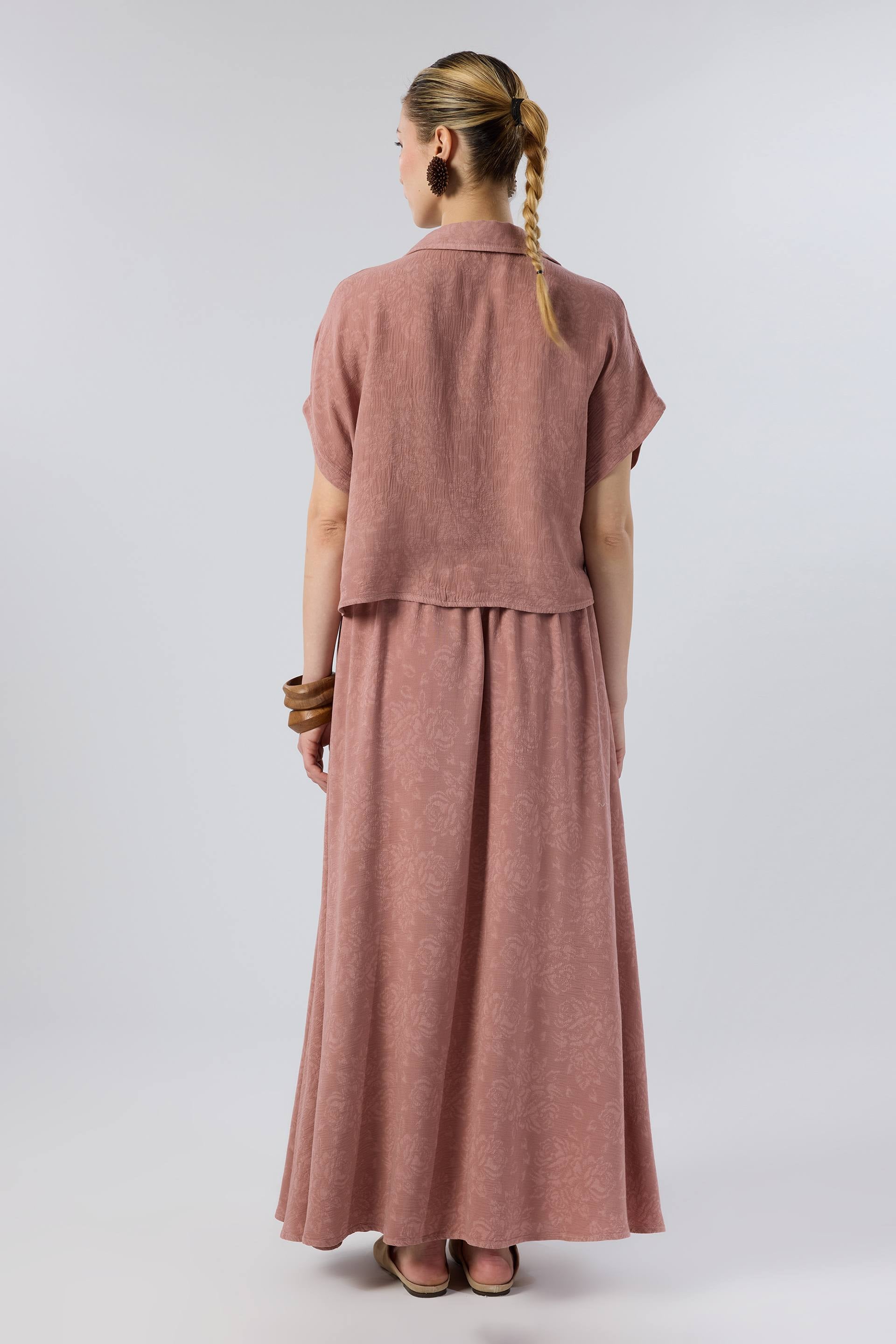 Woven Flora Dokulu Tensel Oversize Gömlek Etek #renk_Rose