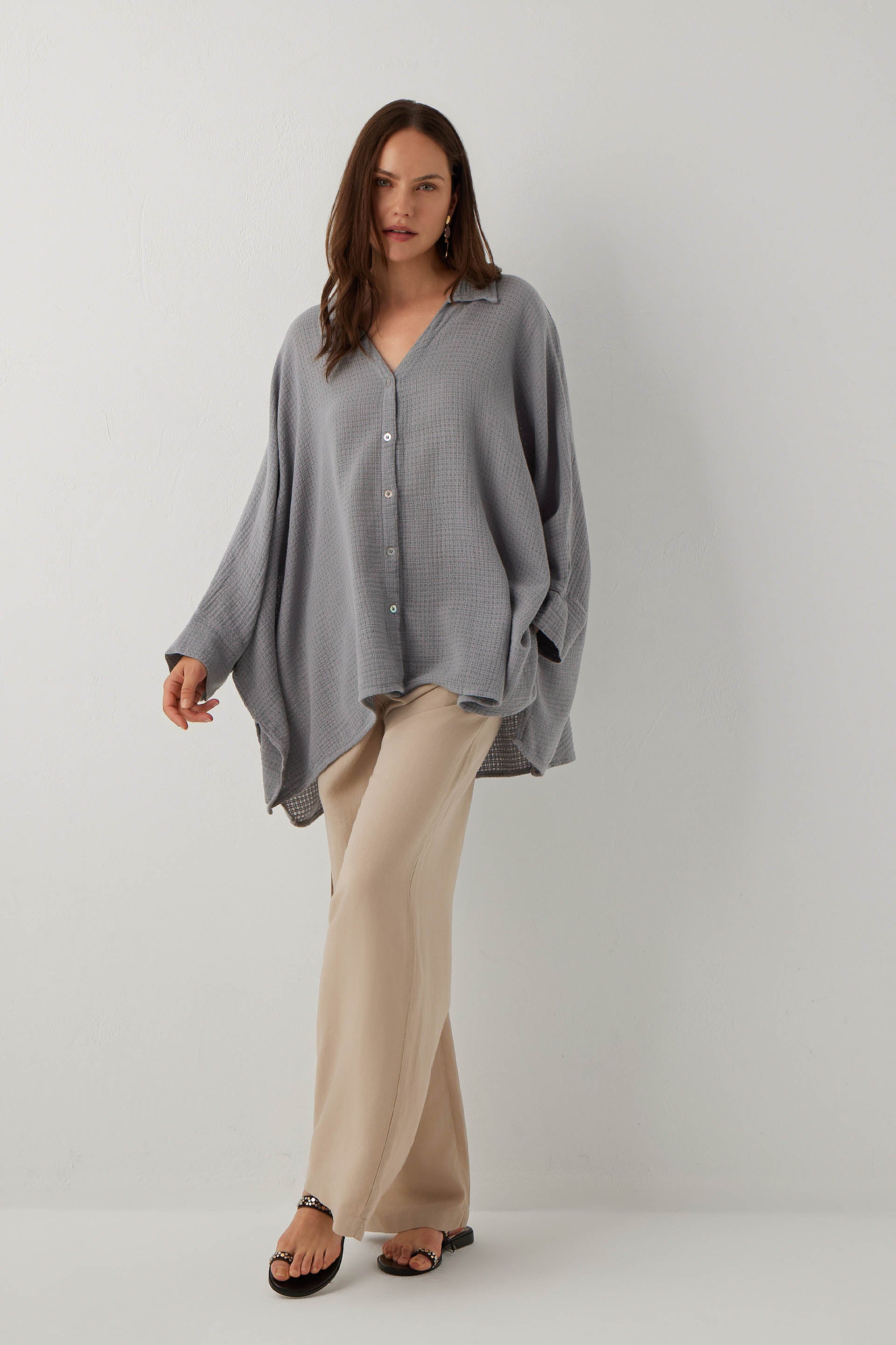 Ease Etamin Dokulu Kimono Gömlek