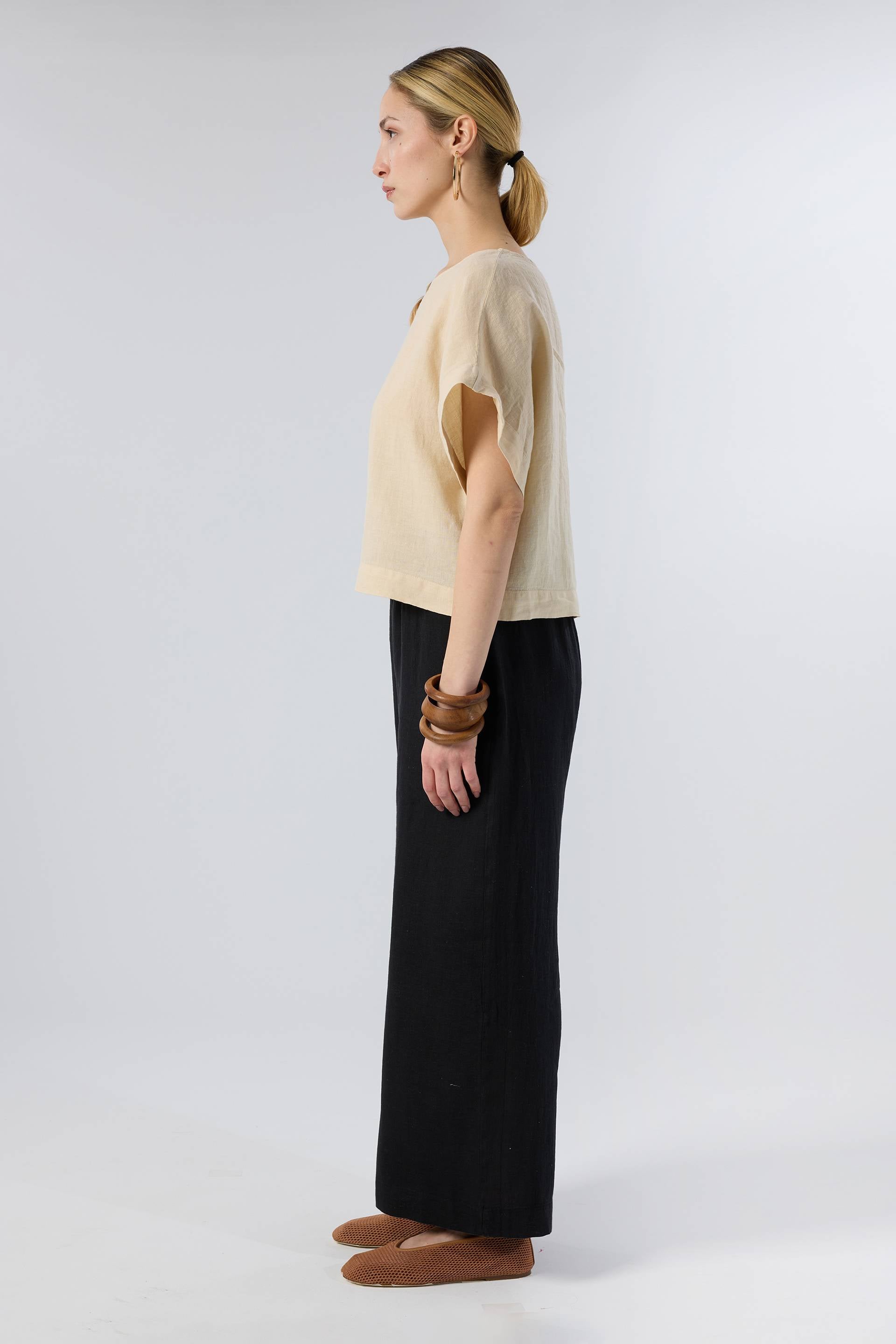Keten Yarasa Kol Oversize Bluz #renk_Bej