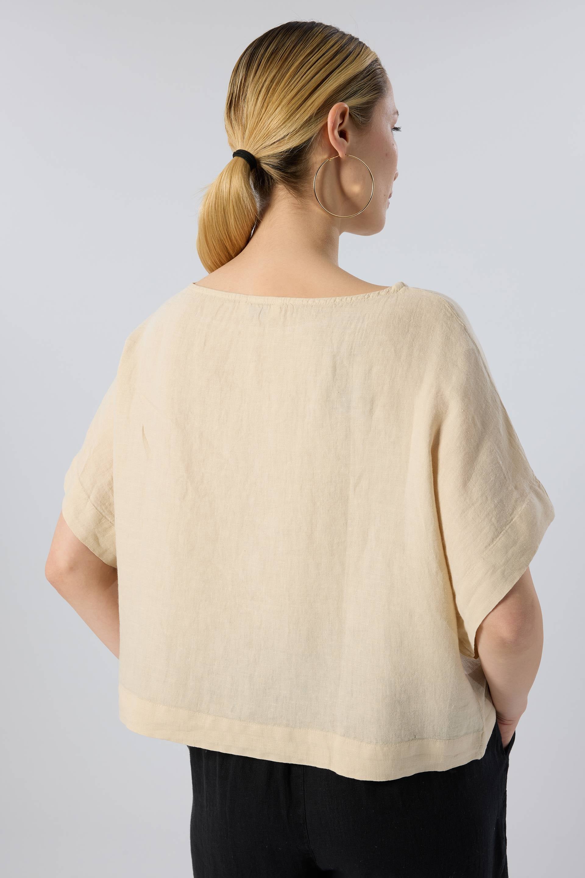 Keten Yarasa Kol Oversize Bluz #renk_Bej