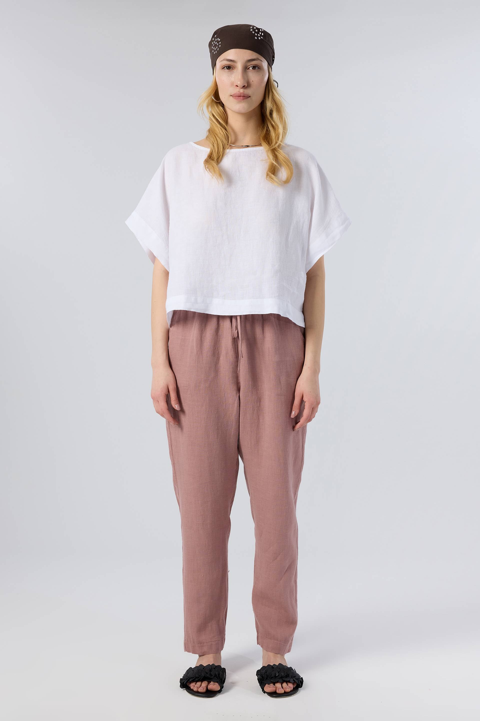 Keten Yarasa Kol Oversize Bluz #renk_Beyaz
