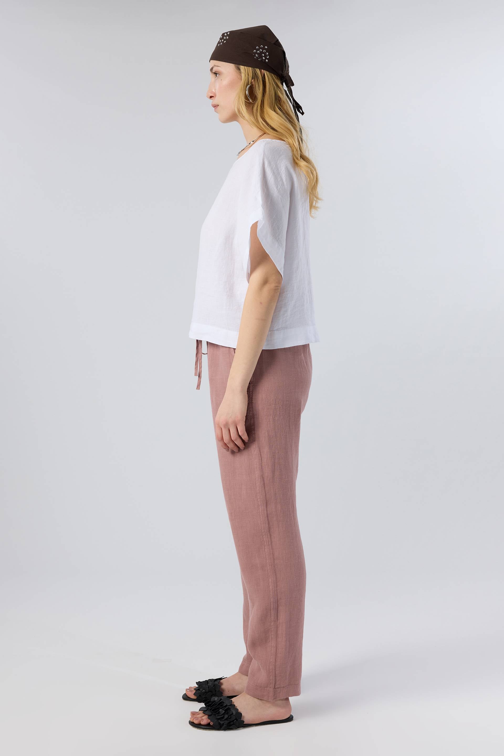 Keten Yarasa Kol Oversize Bluz #renk_Beyaz
