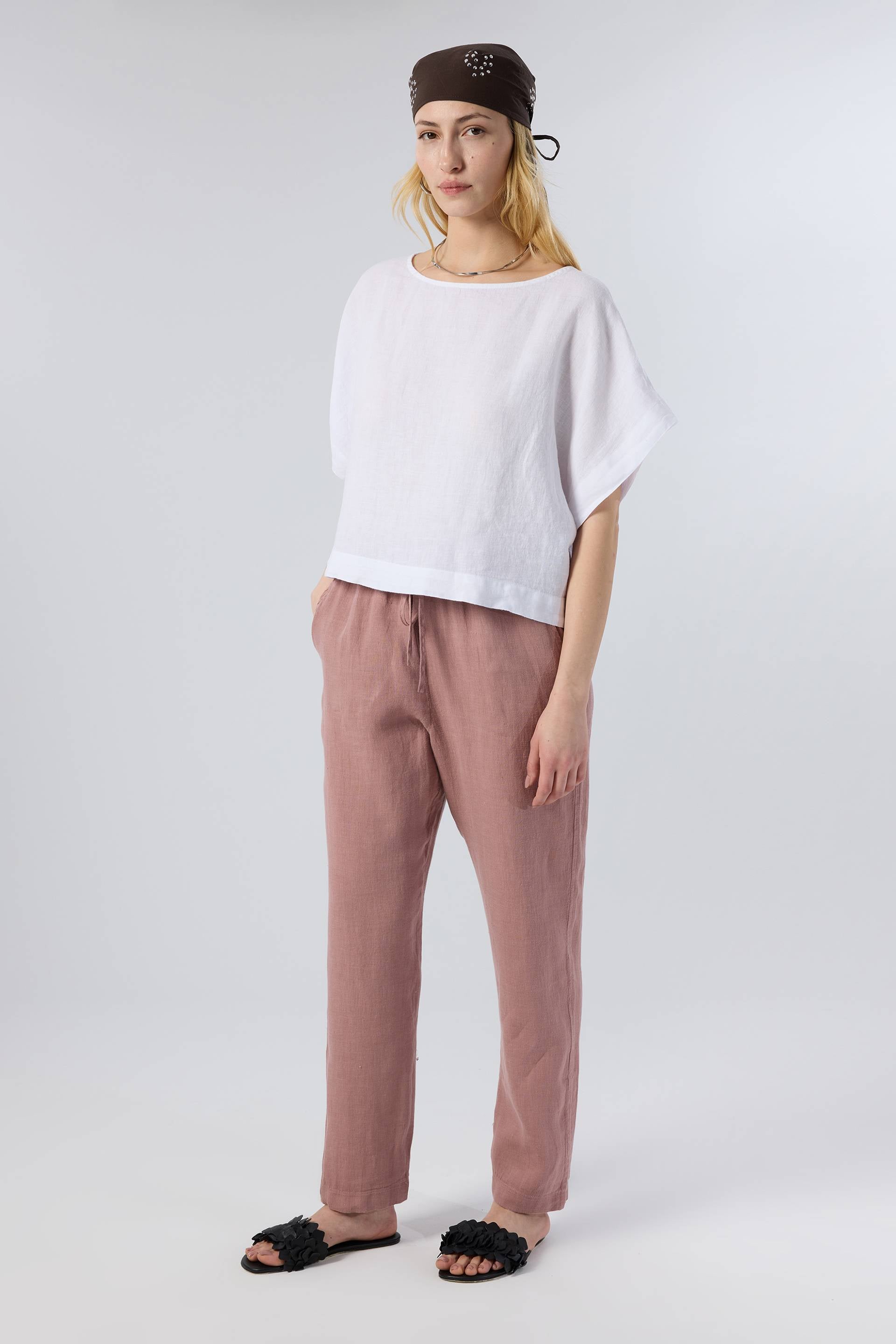 Keten Yarasa Kol Oversize Bluz #renk_Beyaz