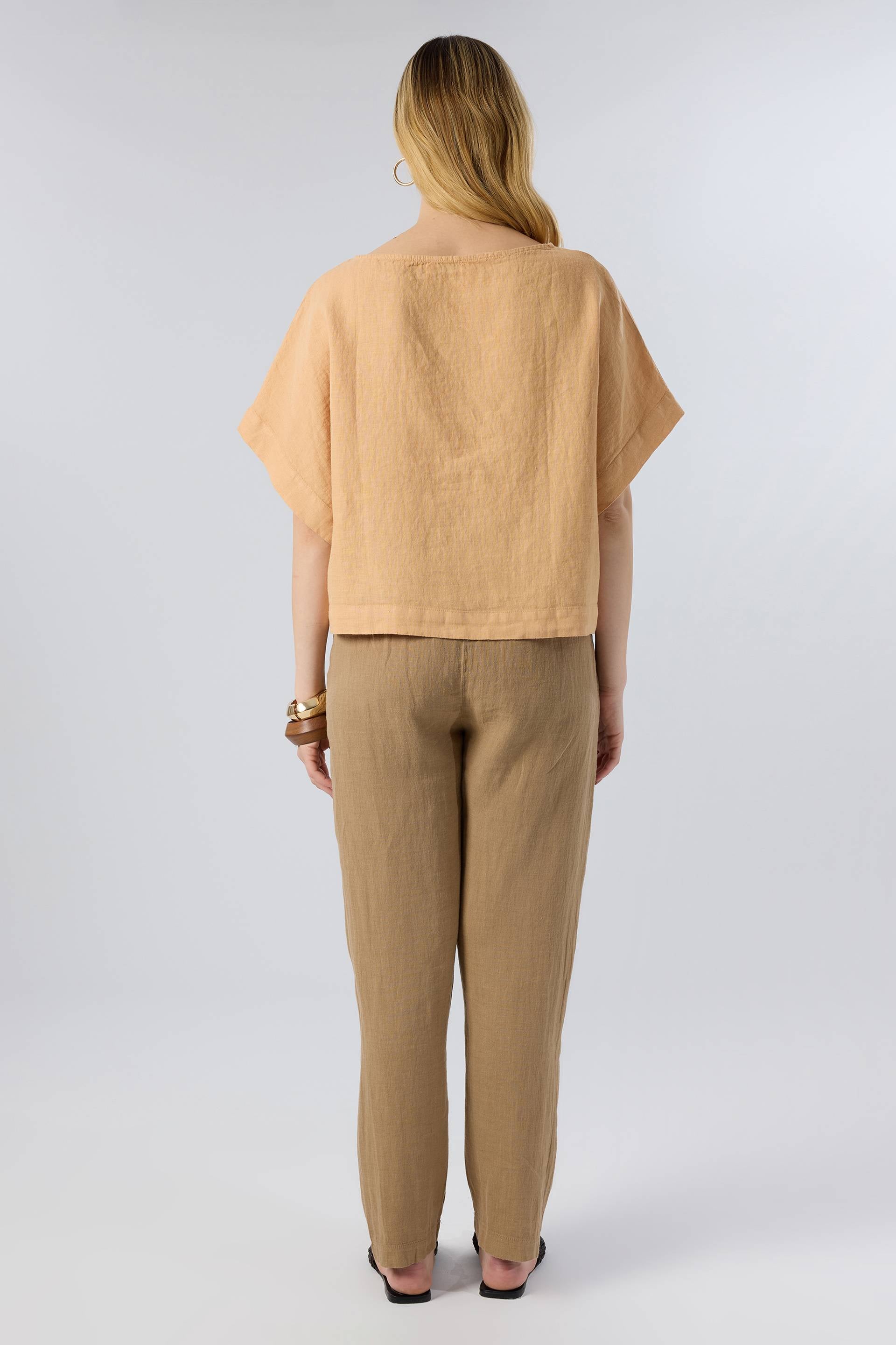 Keten Yarasa Kol Oversize Bluz #renk_Kil Beji