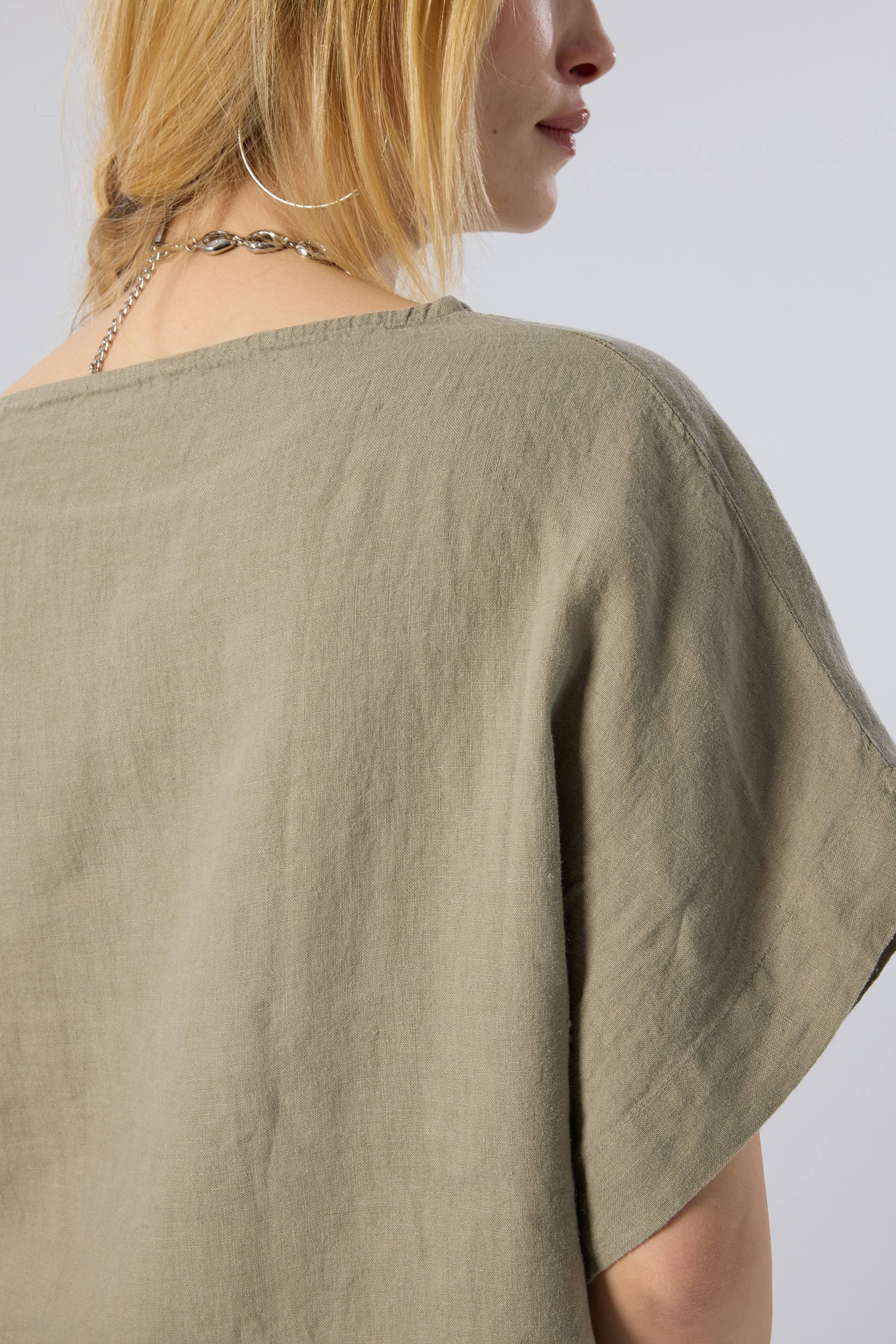 Keten Yarasa Kol Oversize Bluz #renk_Olive