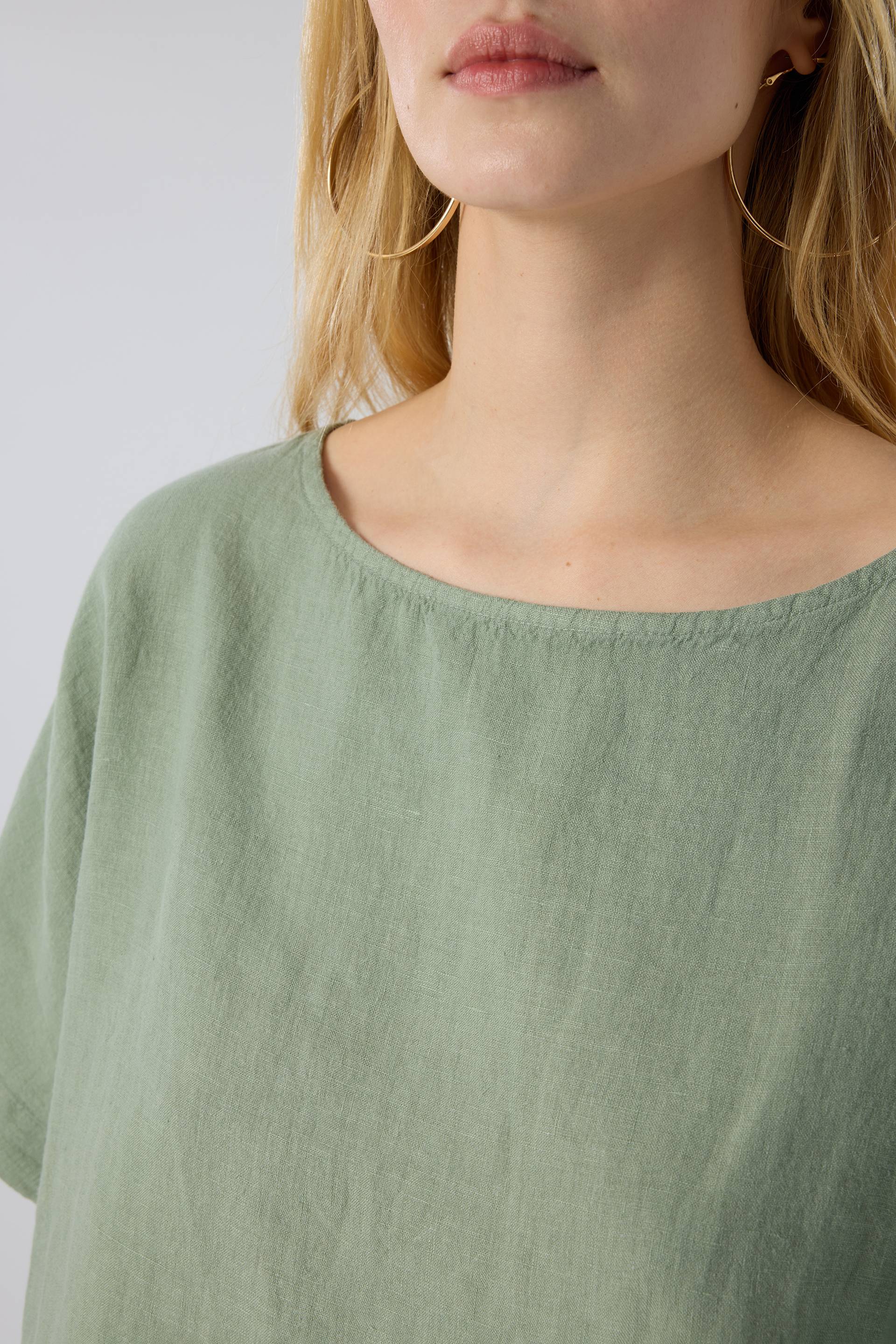 Keten Yarasa Kol Oversize Bluz #renk_Yosun Yeşili