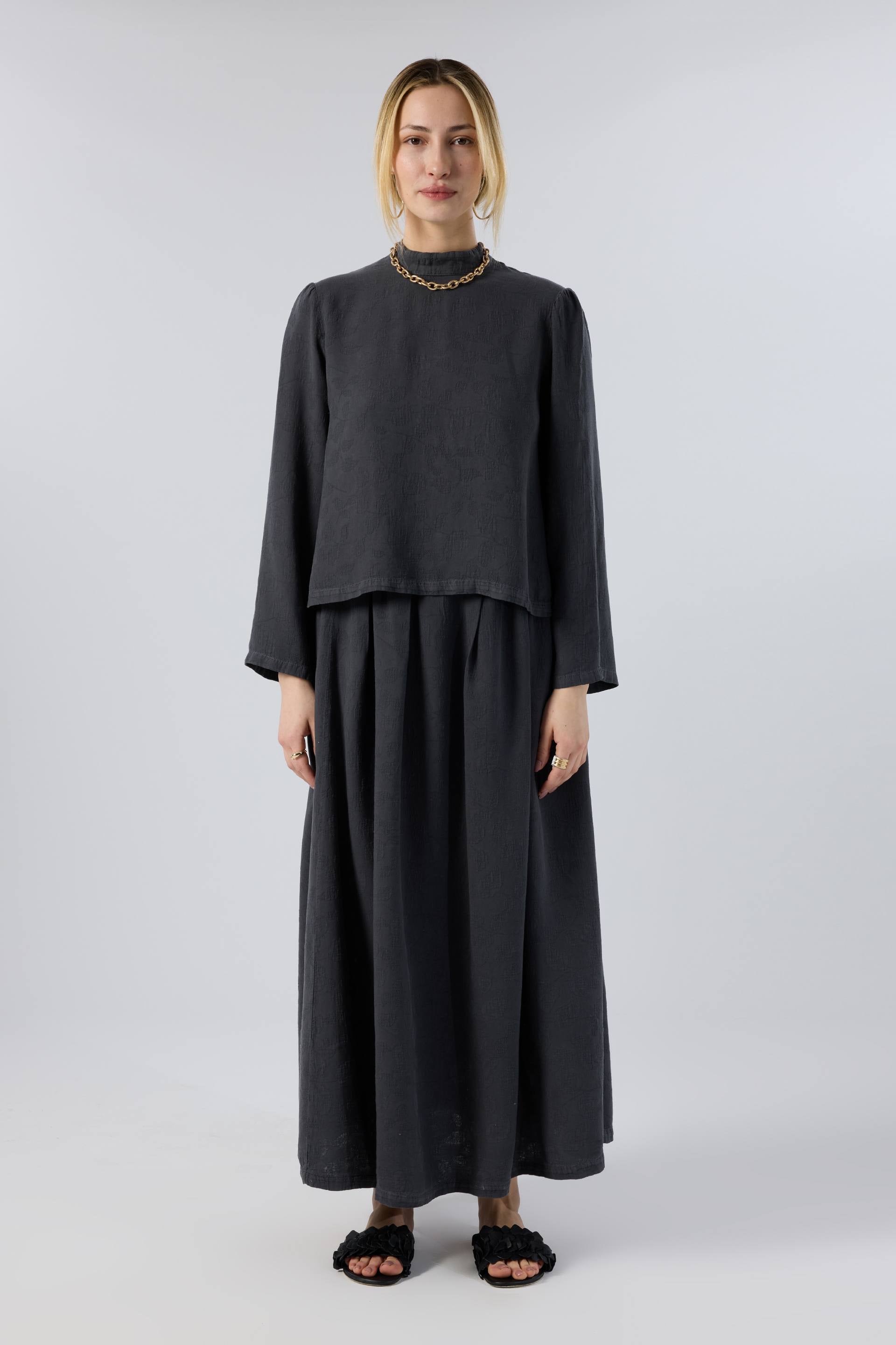 Woven Flora Jakar Tencel Uzun Çan Etek #renk_Antrasit