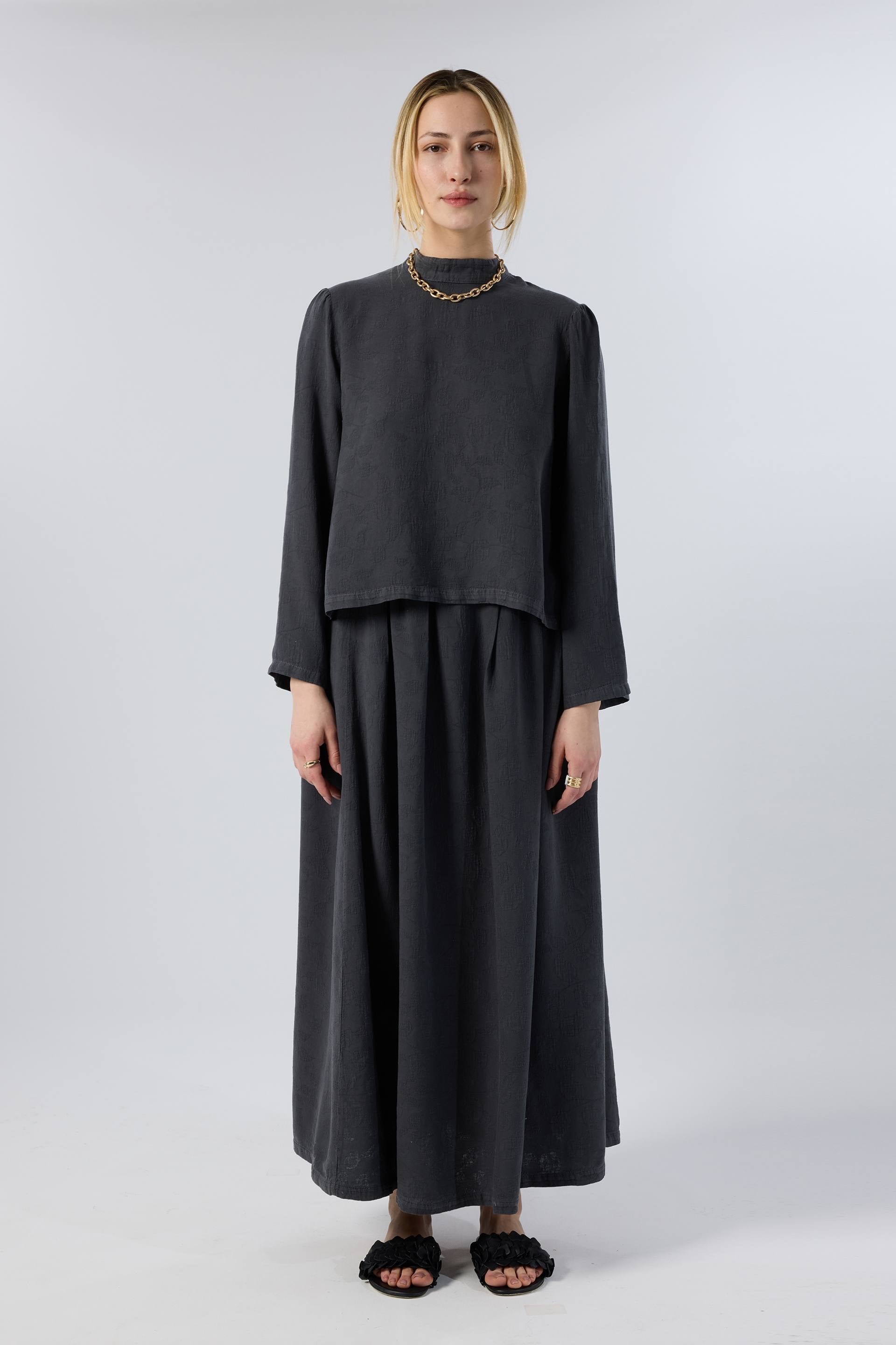 Woven Flora Jakar Tencel Uzun Çan Etek #renk_Antrasit