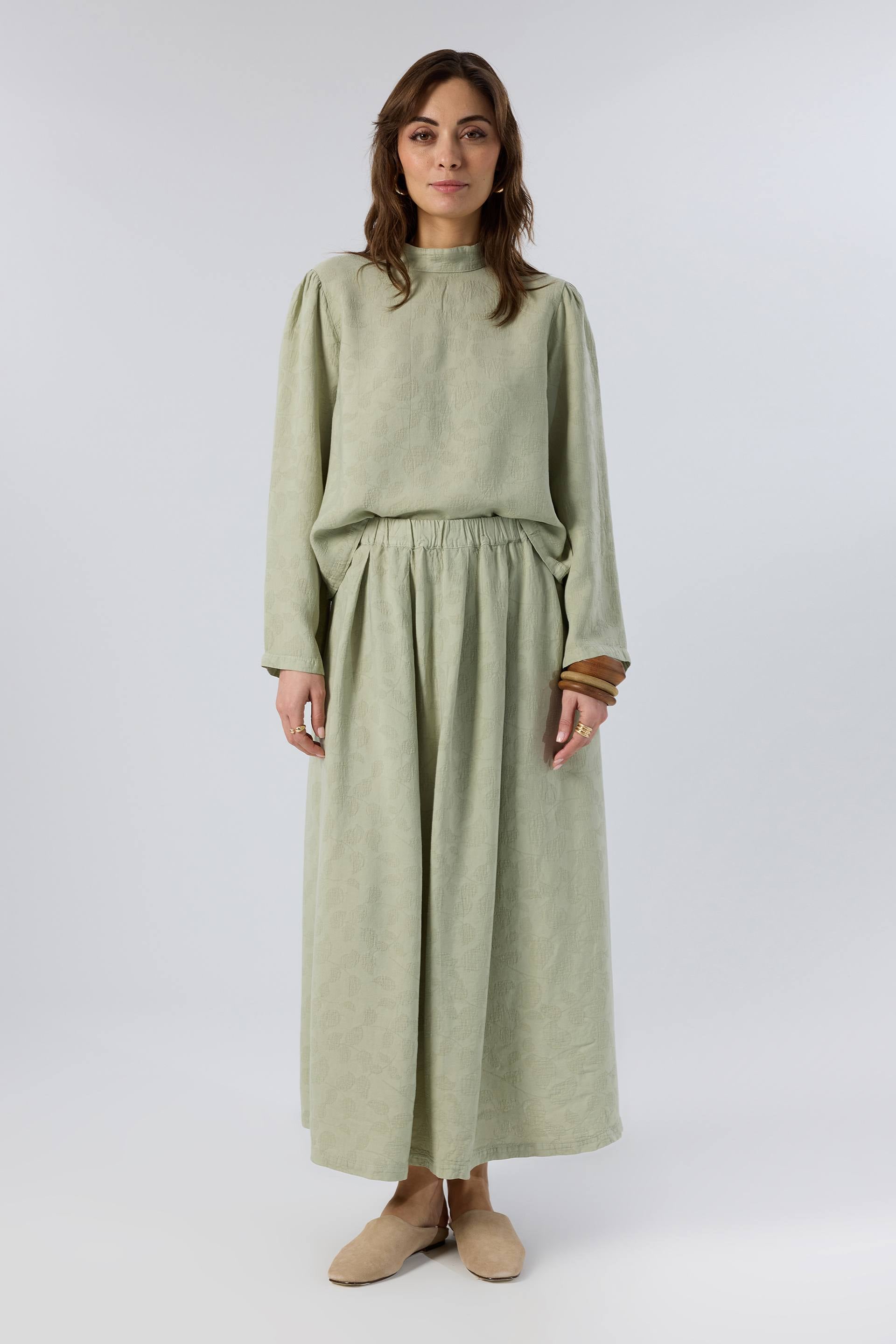 Woven Flora Jakar Tensel Çan Etek #renk_Ada Çayı