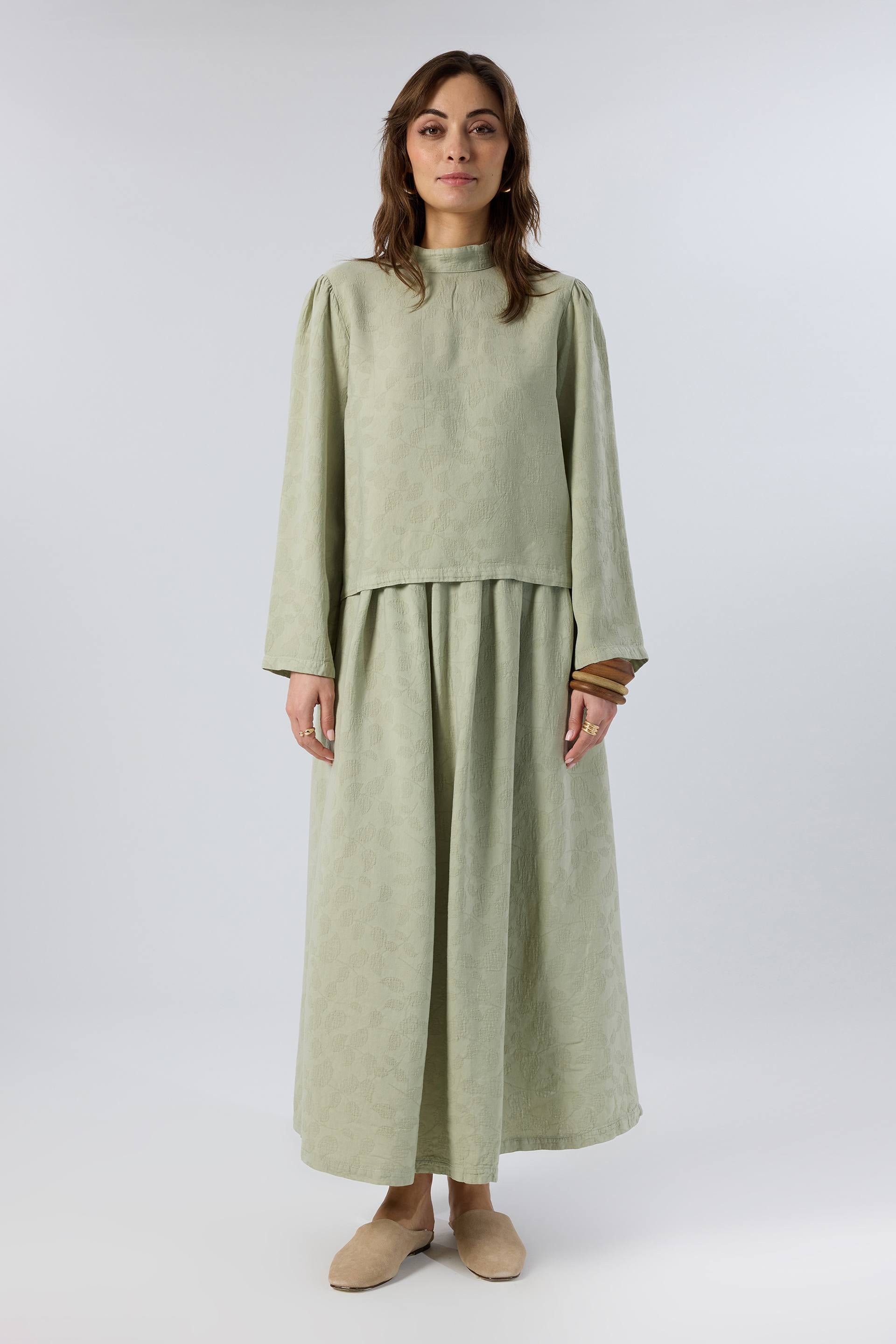 Woven Flora Jakar Tensel Çan Etek #renk_Ada Çayı