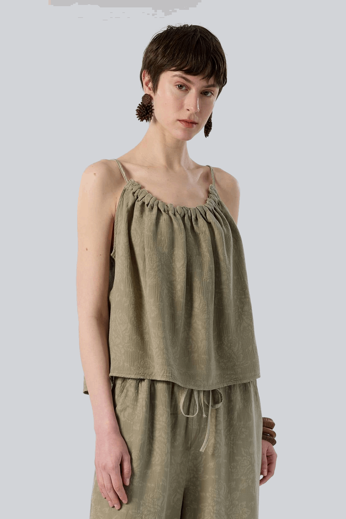 Luma dokulu Tencel bluz - olive yeşili kadın bluz #renk_Olive