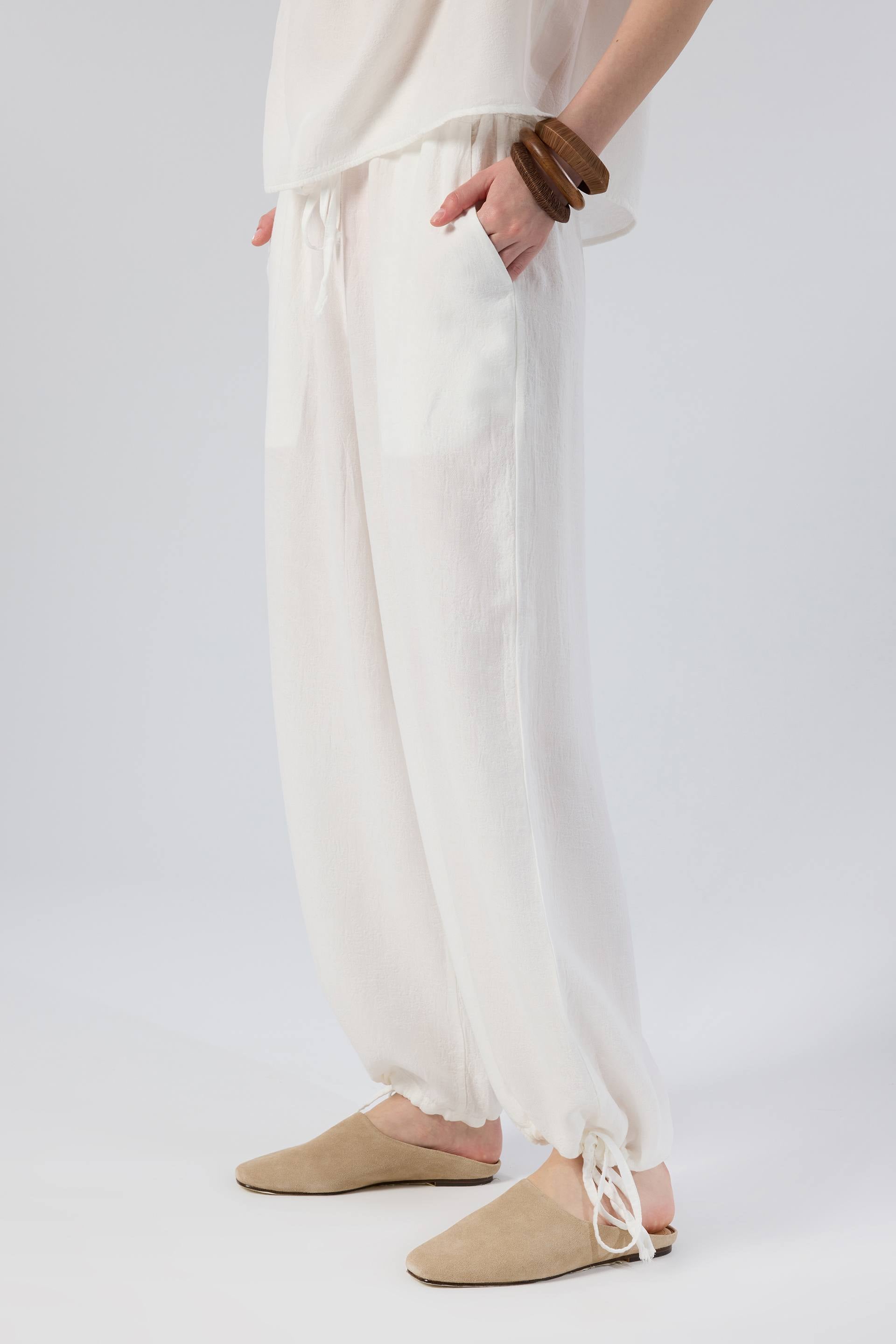 Luma Dokulu Tencel Pantolon #renk_Beyaz