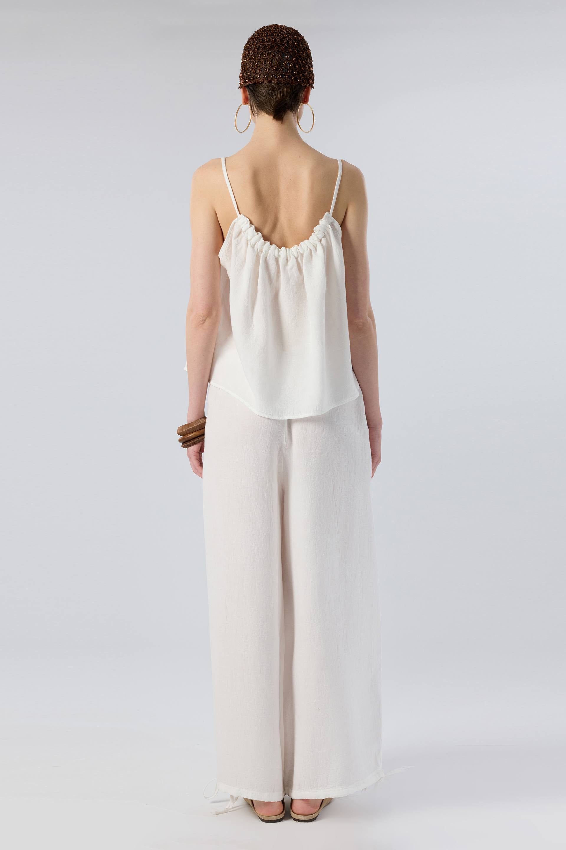 Luma Dokulu Tencel Askılı Bluz Pantolon #renk_Beyaz