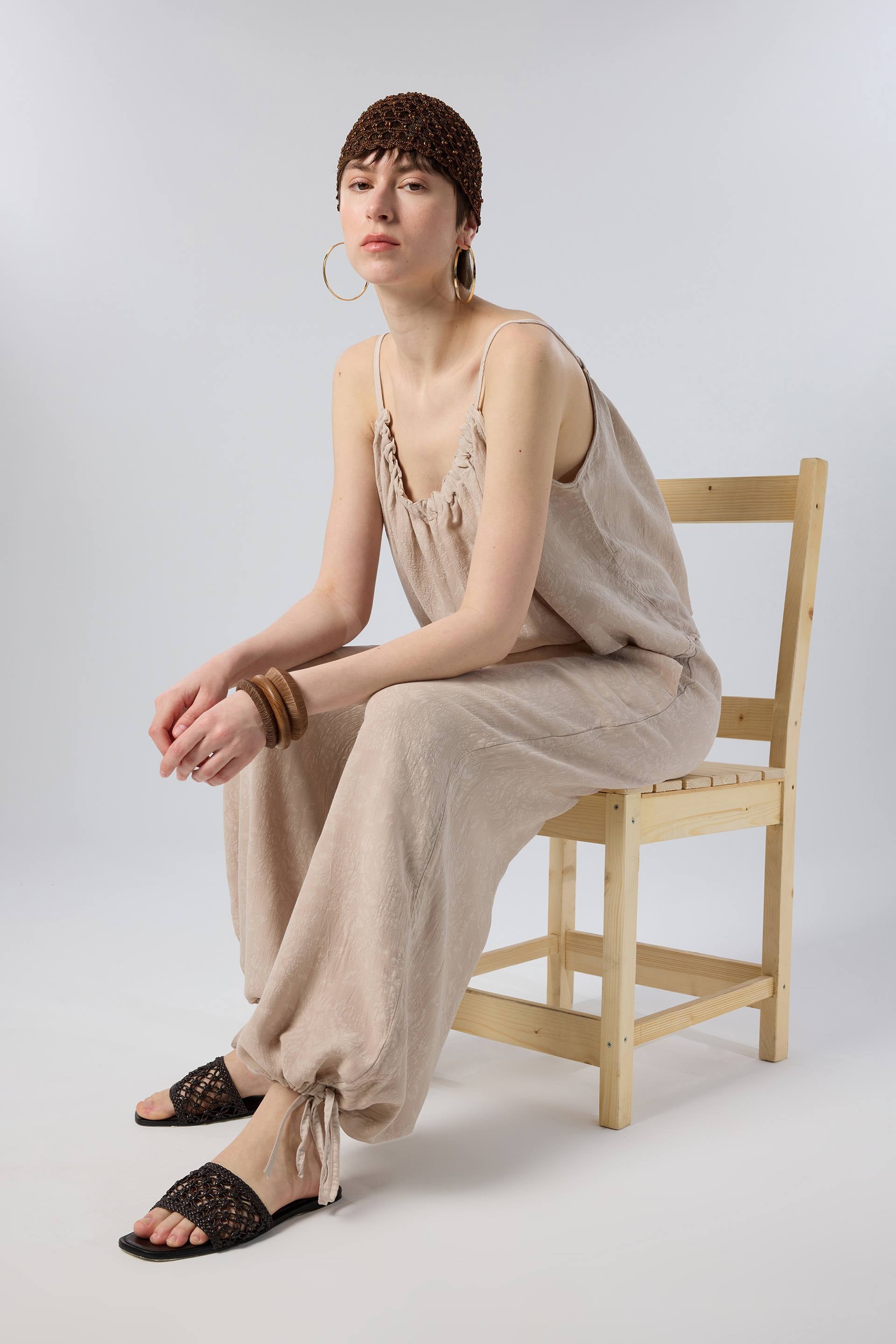 Luma Dokulu Tencel Askılı Bluz Pantolon #renk_Flax