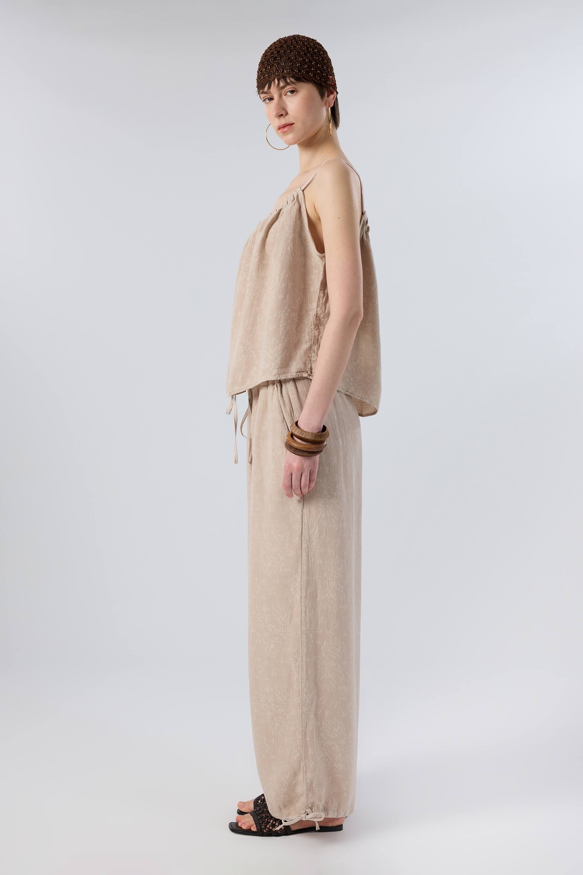 Luma Dokulu Tencel Askılı Bluz Pantolon #renk_Flax