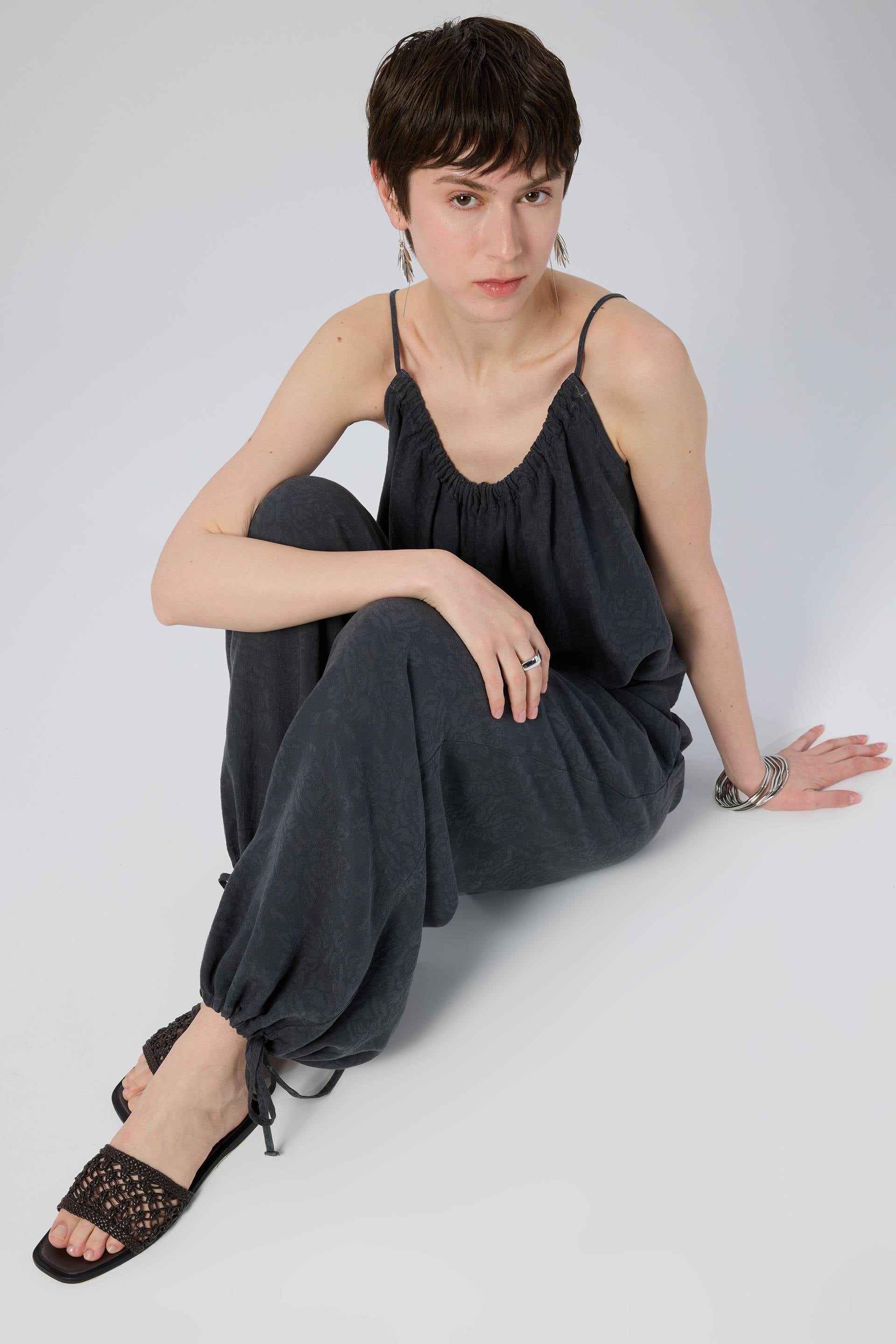 Luma dokulu Tencel bluz - Antrasit kadın bluz #renk_Antrasit