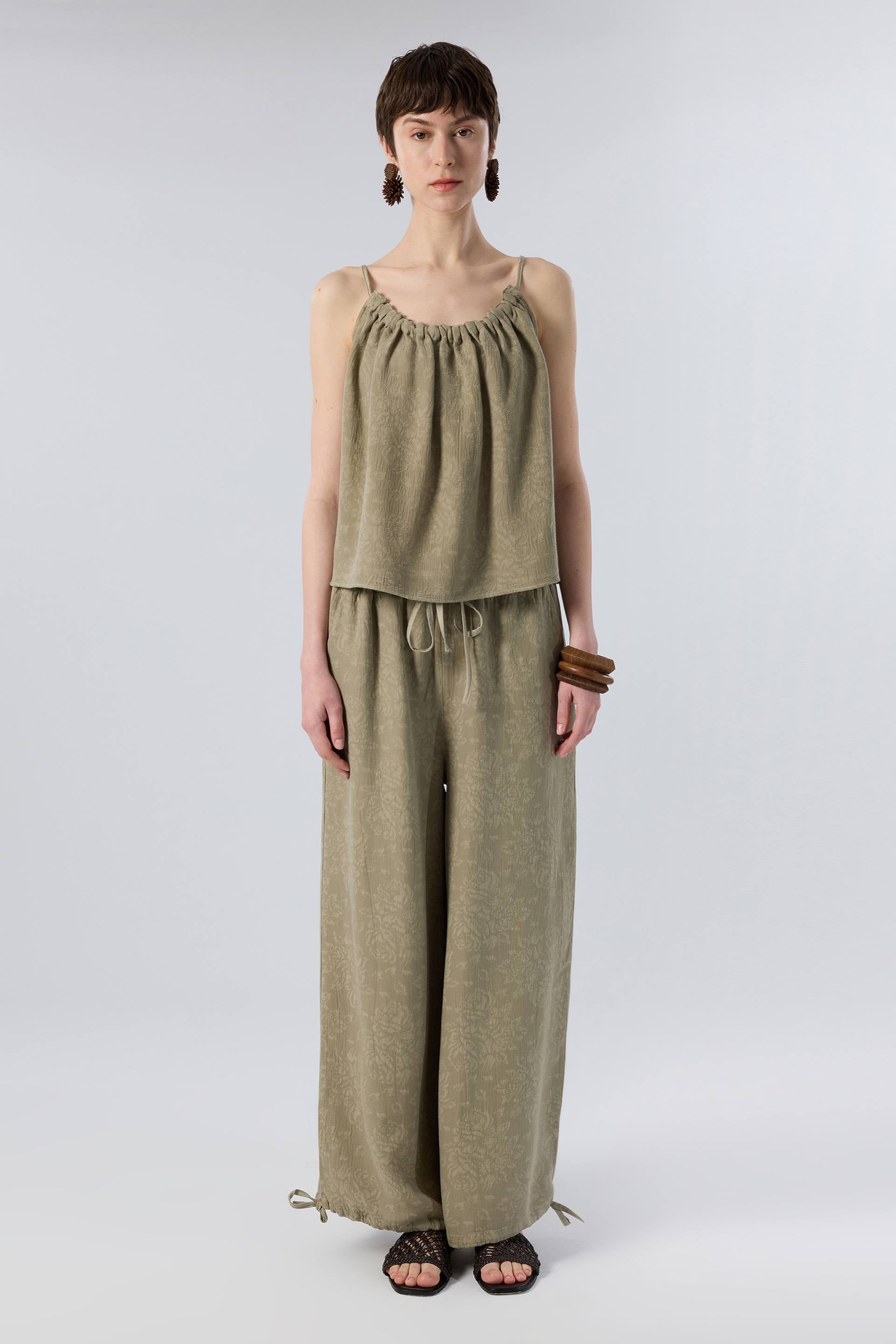 Luma dokulu Tencel bluz - olive yeşili kadın bluz #renk_Olive
