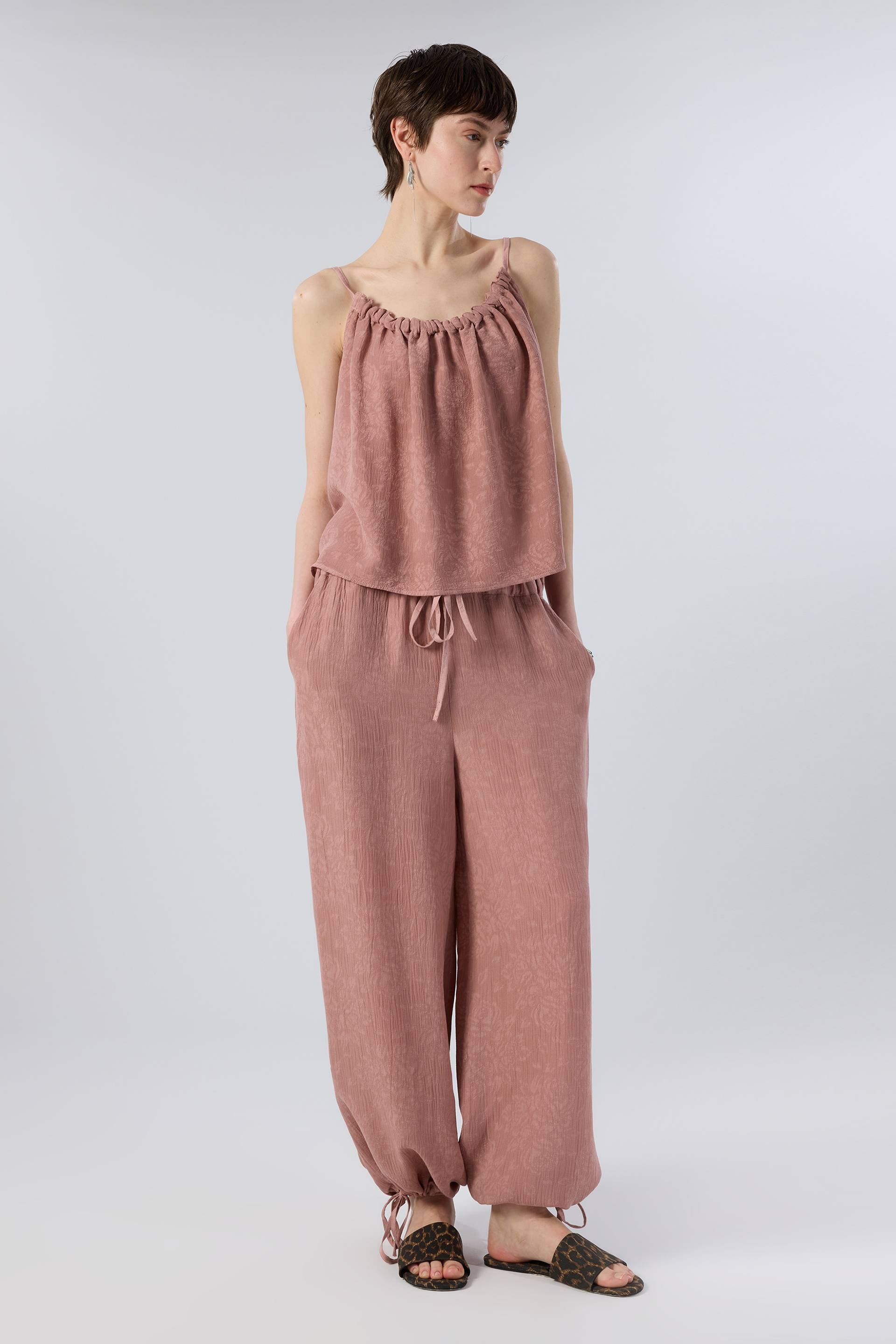 Luma Dokulu Tencel Askılı Bluz - Rose Kadın Bluz #renk_Rose