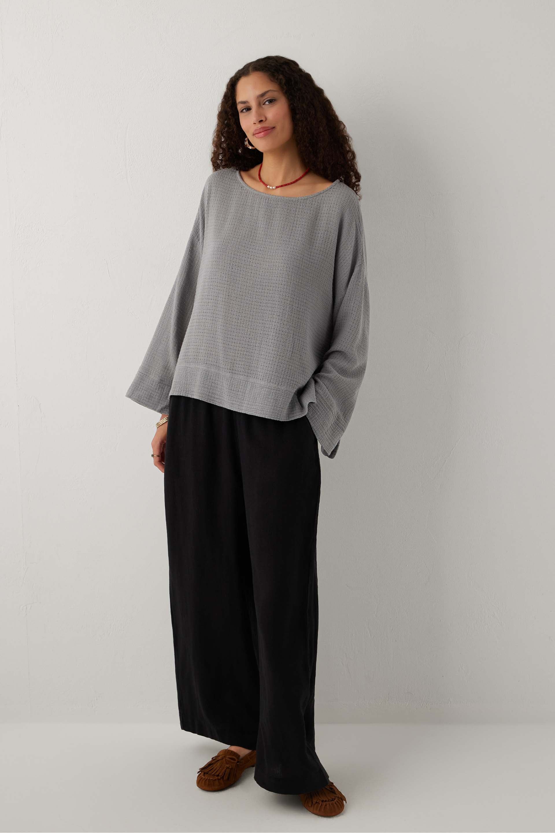 Ease Kimono Kollu Kadın Bluz #renk_Gri