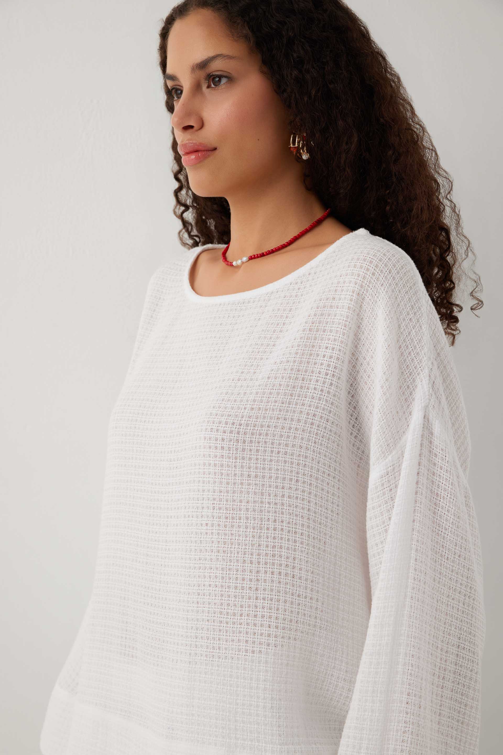 Ease Kimono Kollu Kadın Bluz #renk_Beyaz