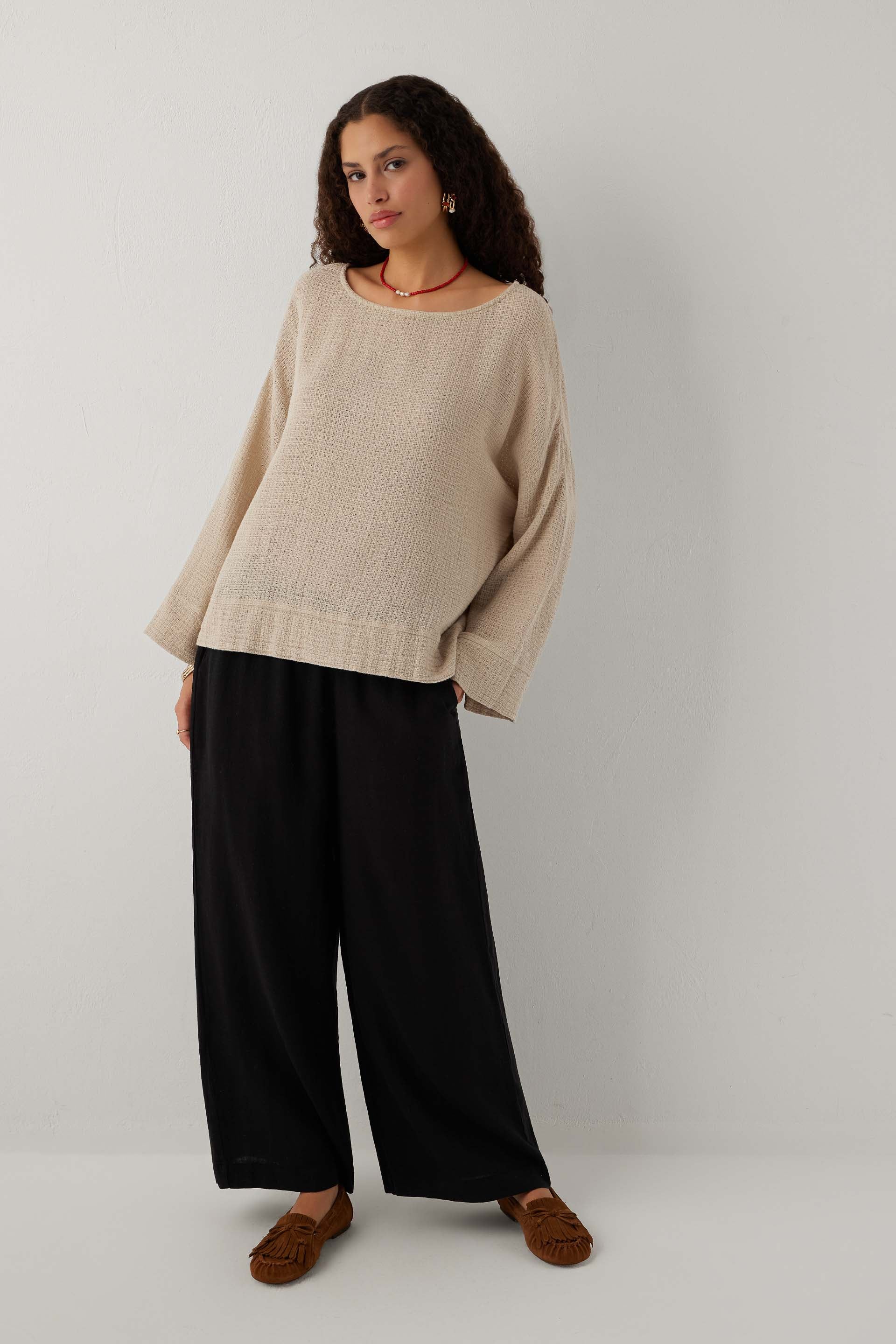 Ease Kimono Kollu Kadın Bluz #renk_Vizon