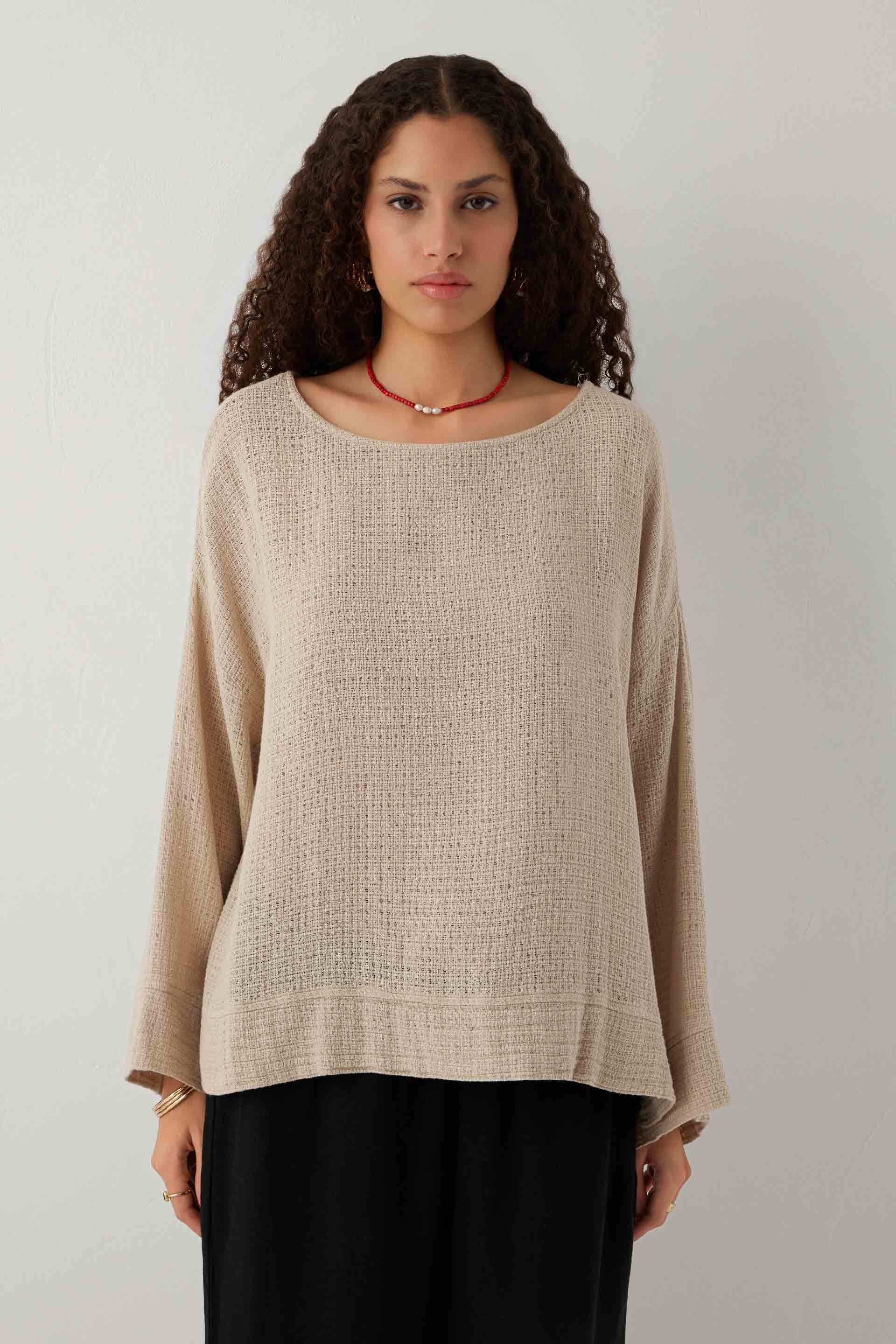 Ease Kimono Kollu Kadın Bluz #renk_Vizon