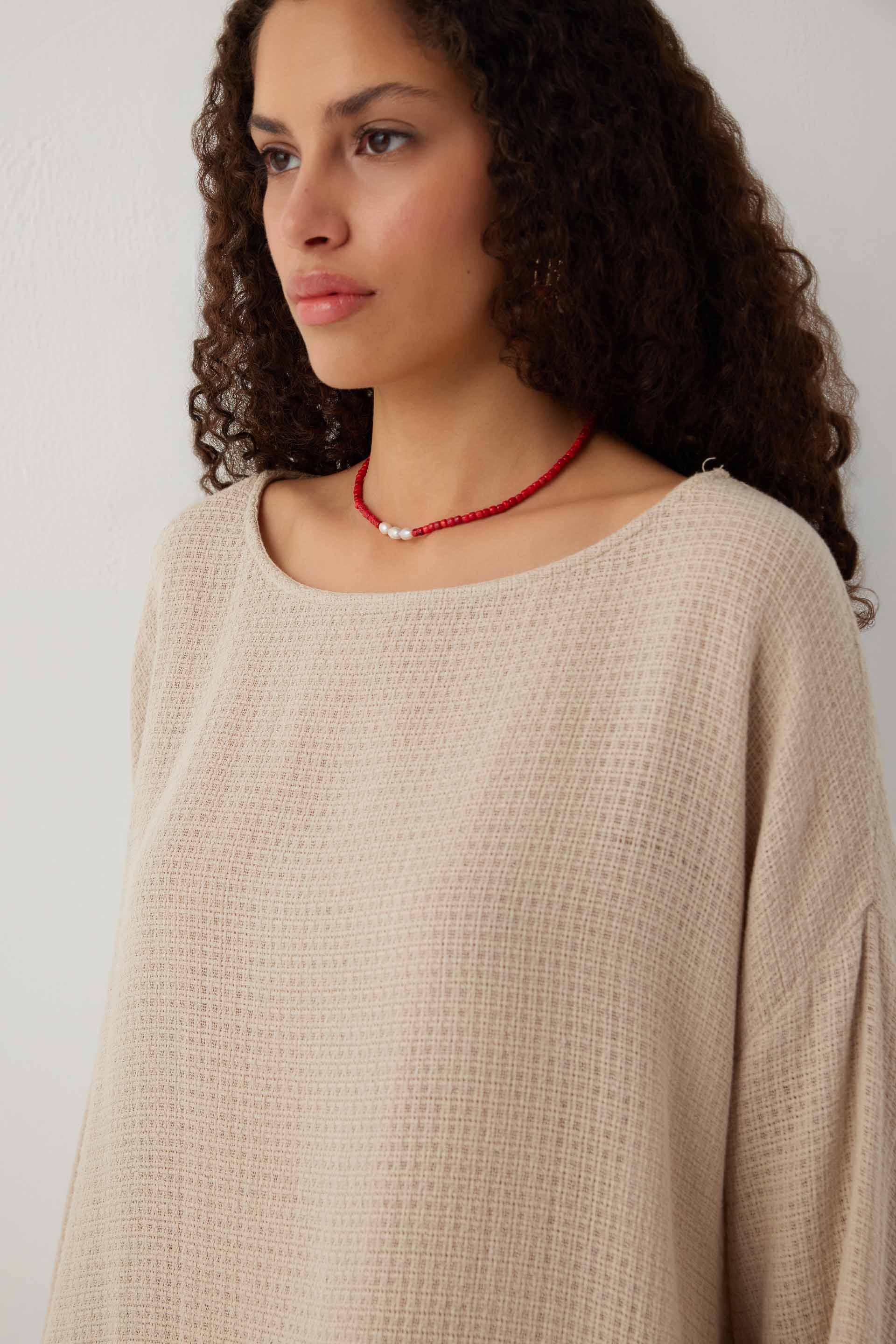 Ease Kimono Kollu Kadın Bluz #renk_Vizon