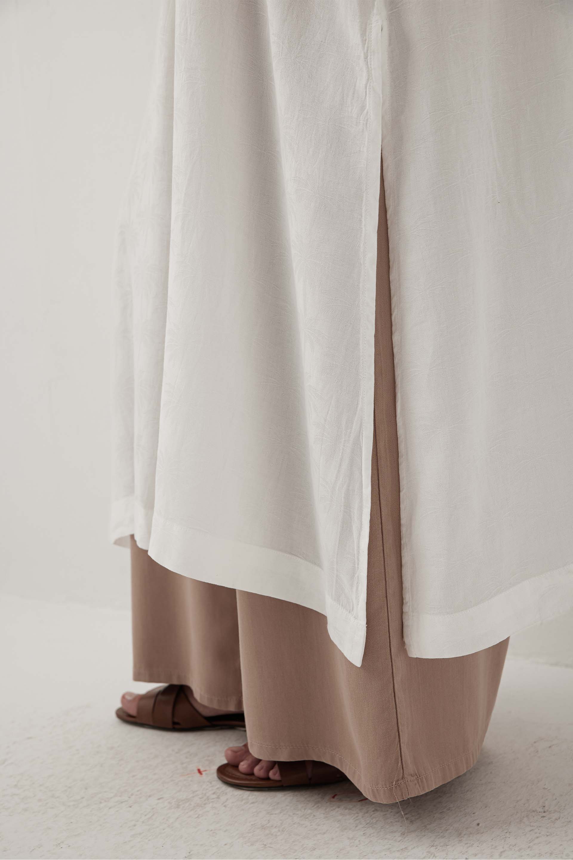 Woven Flora Palm Flow Tencel Uzun Kollu Kadın Kimono Sabahlık #renk_Beyaz
